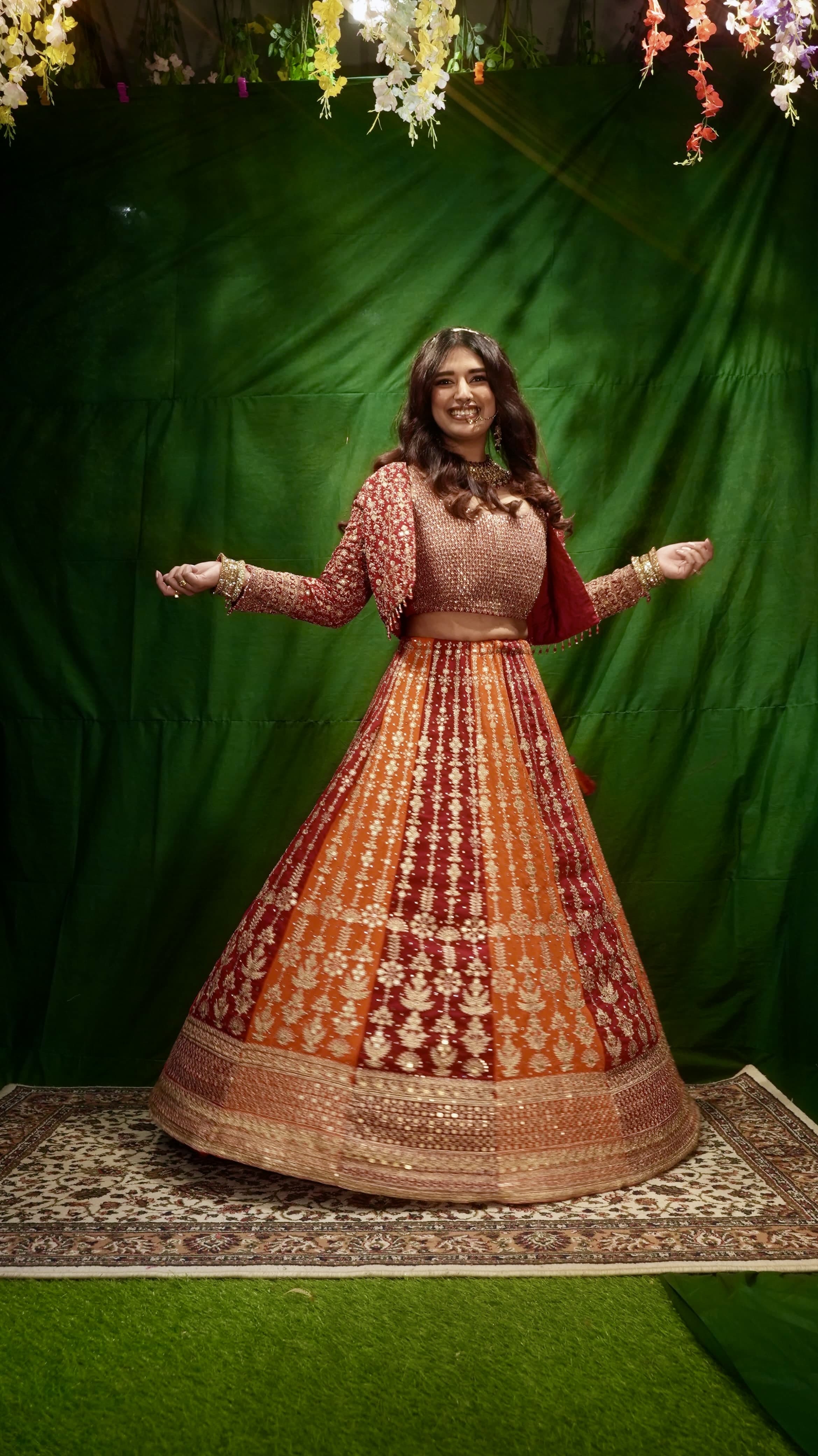 Orange & Magenta Embroidered Lehenga Set with Jacket for Wedding & Festive Wear
