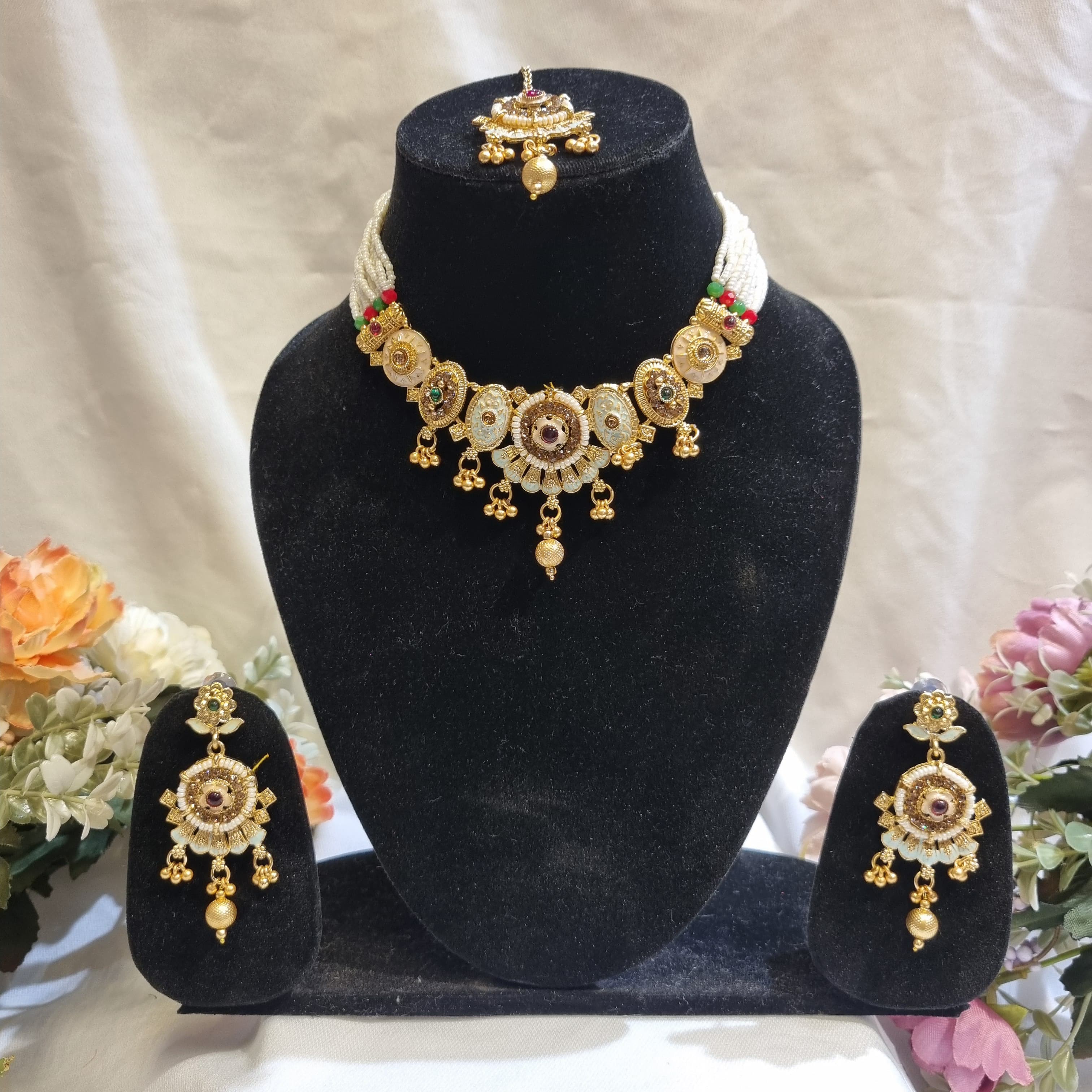 Temple Jewellery Rani Haar Set for Women – Antique Gold Bridal Necklace Set with Earrings | Wedding & Festive Wear