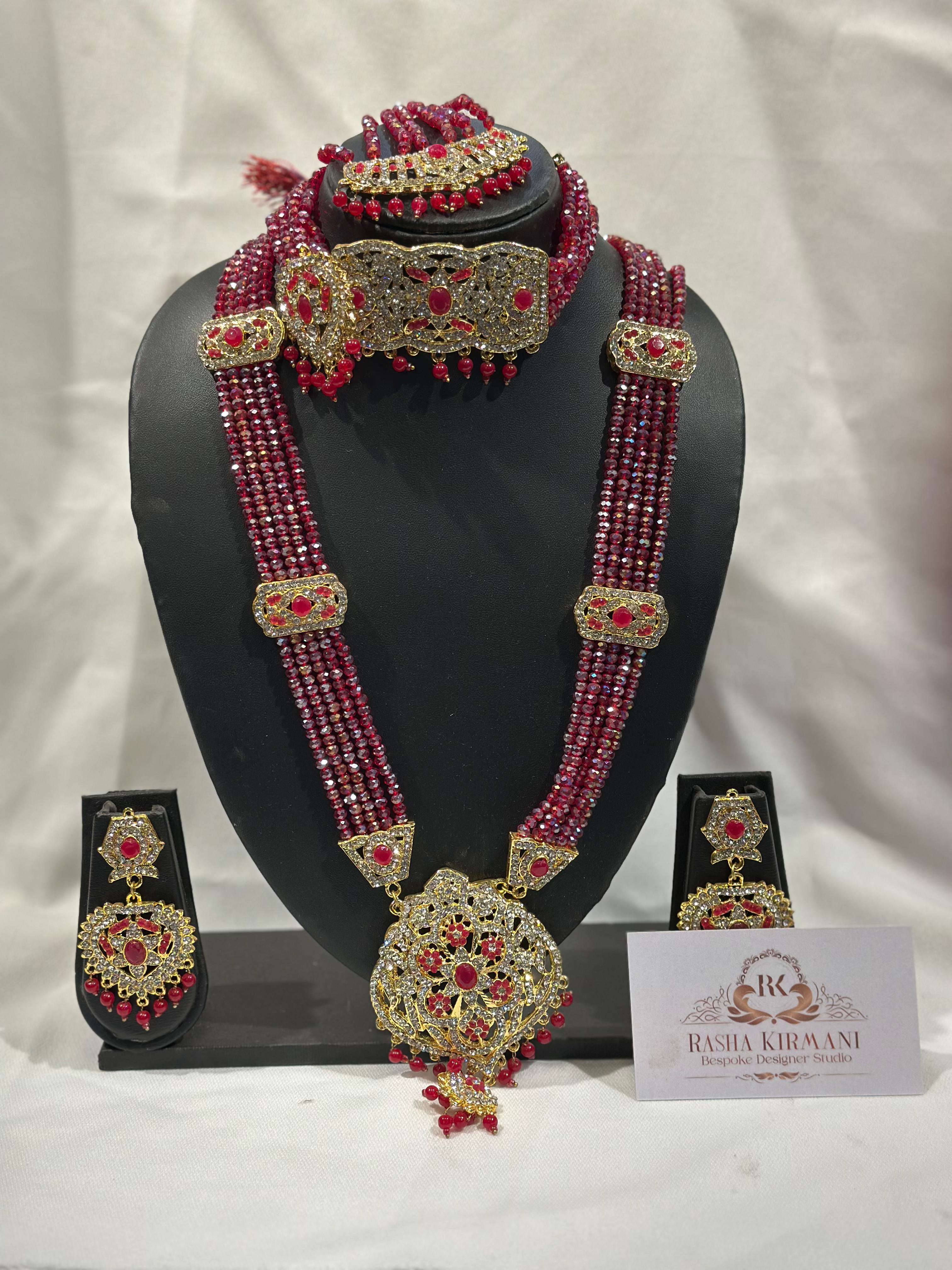 Rani Moti Haar Set with Choker, Long Necklace, Earrings & Maang Tikka for Women | Jewellery Set