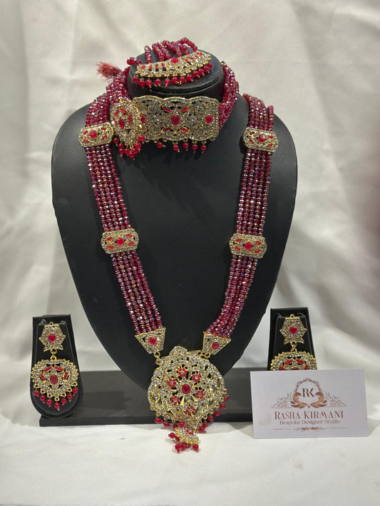 Rani Moti Haar Set with Choker, Long Necklace, Earrings & Maang Tikka for Women | Jewellery Set