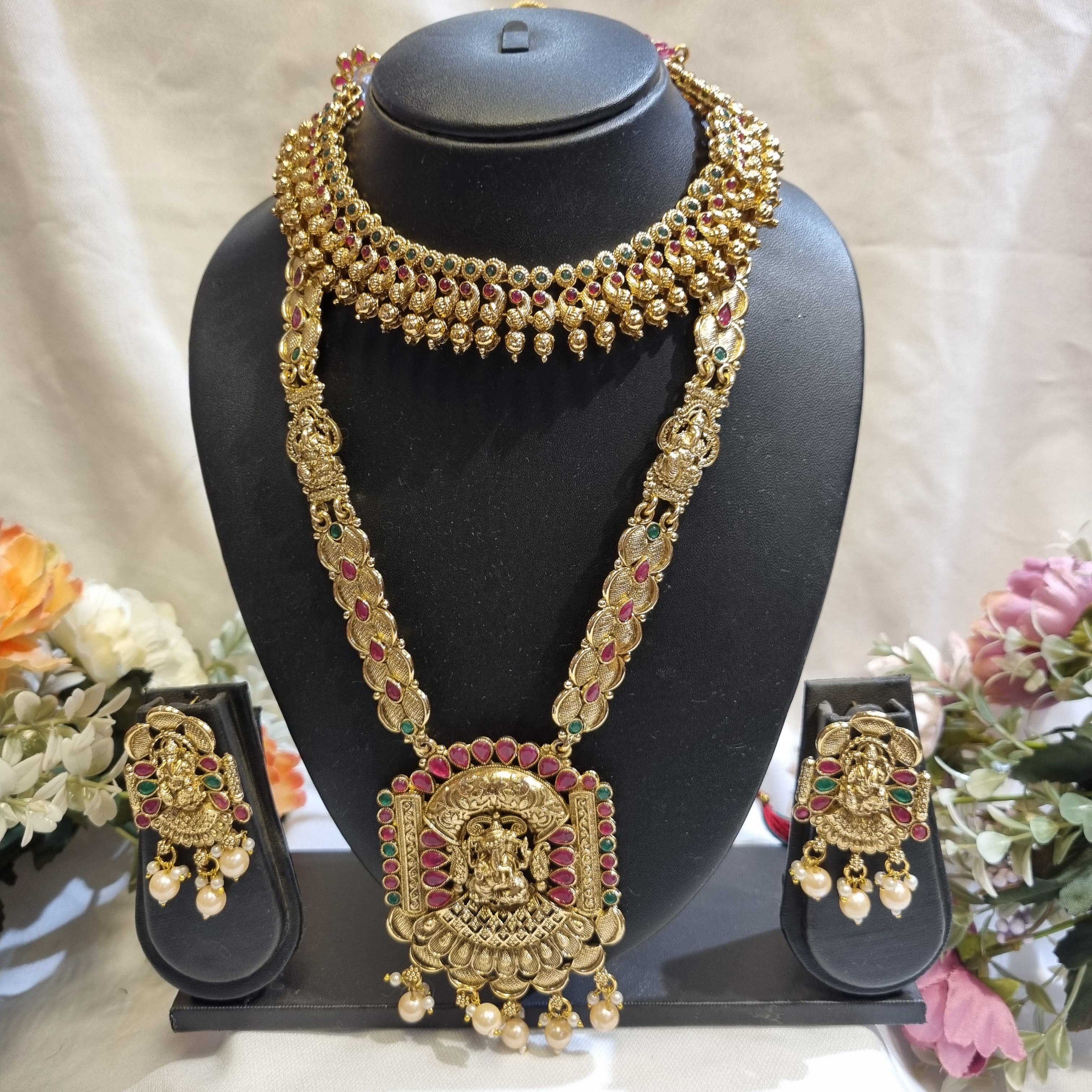 Temple Jewellery Rani Haar Set for Women – Antique Gold Bridal Necklace Set with Earrings | Wedding & Festive Wear