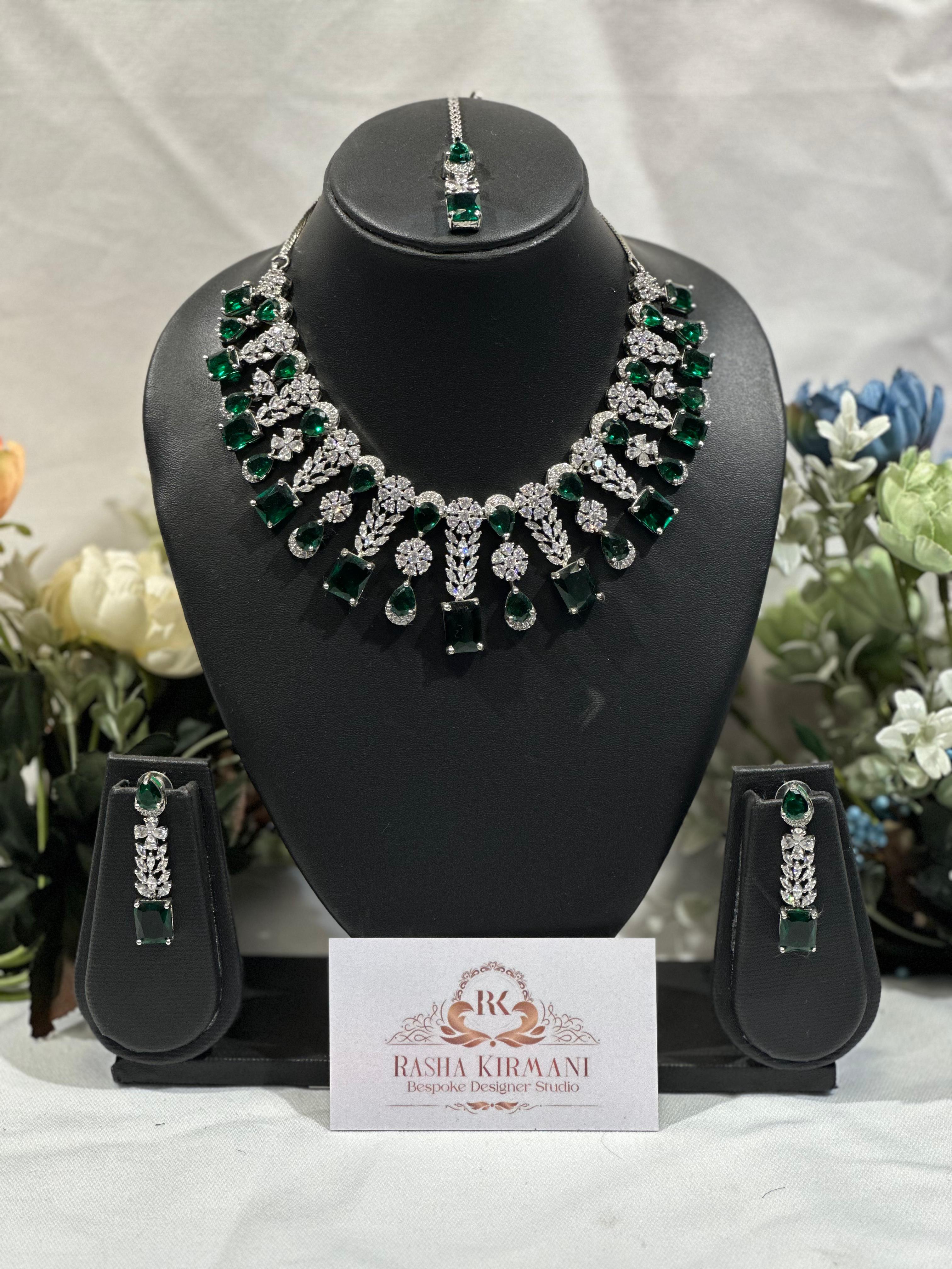 Luxury American Diamond Haar Set for Women - Designer AD Necklace Set with Earrings | Wedding & Party Jewellery