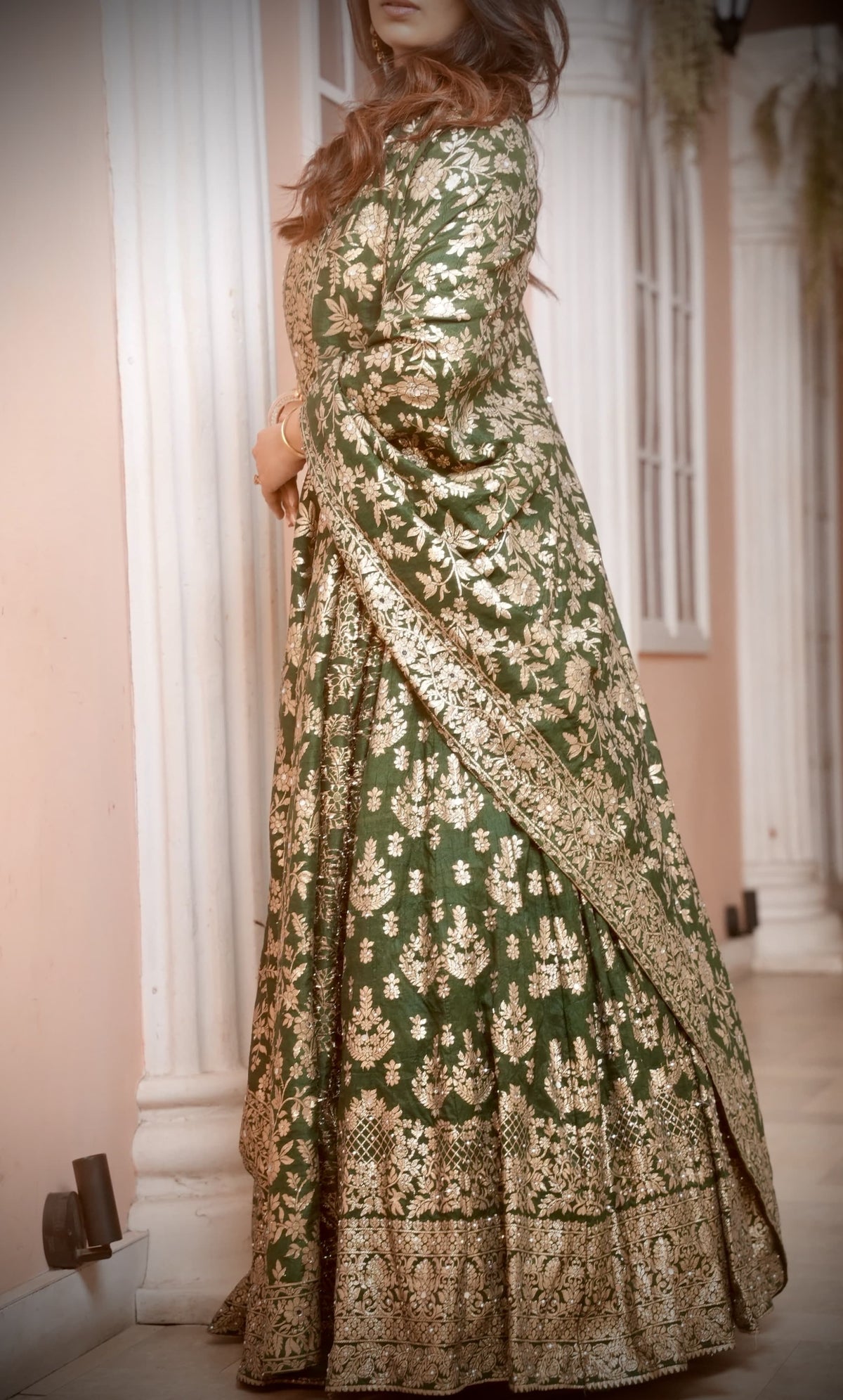 Rama Green Zari Embroidered Jacquard Silk Bridal Lehenga with Banarasi Dupatta