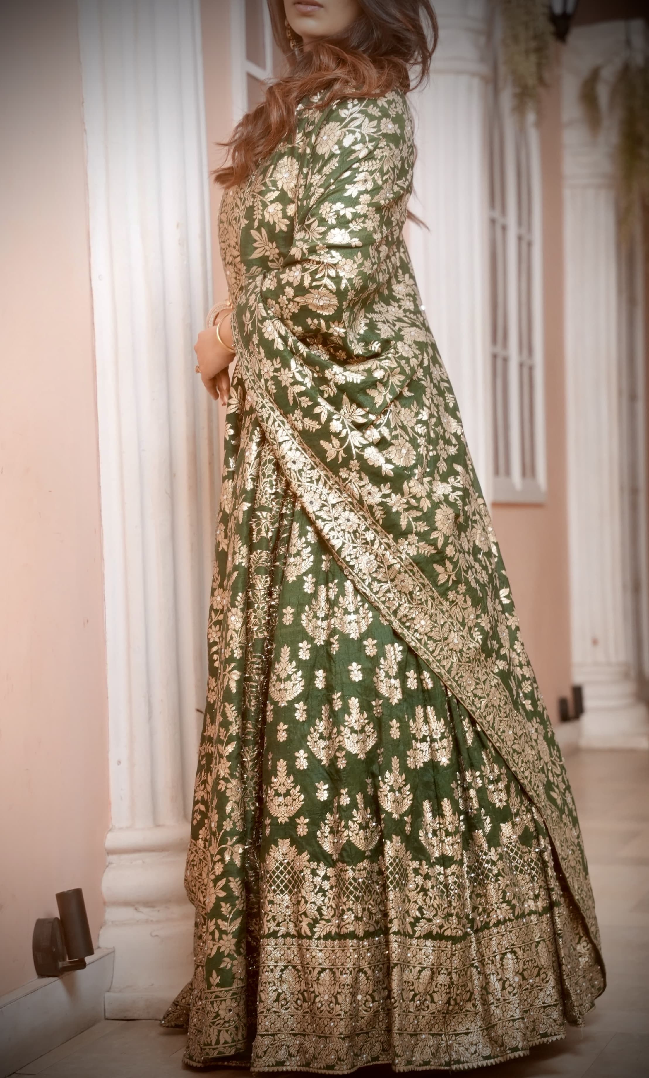 Rama Green Zari Embroidered Jacquard Silk Bridal Lehenga with Banarasi Dupatta