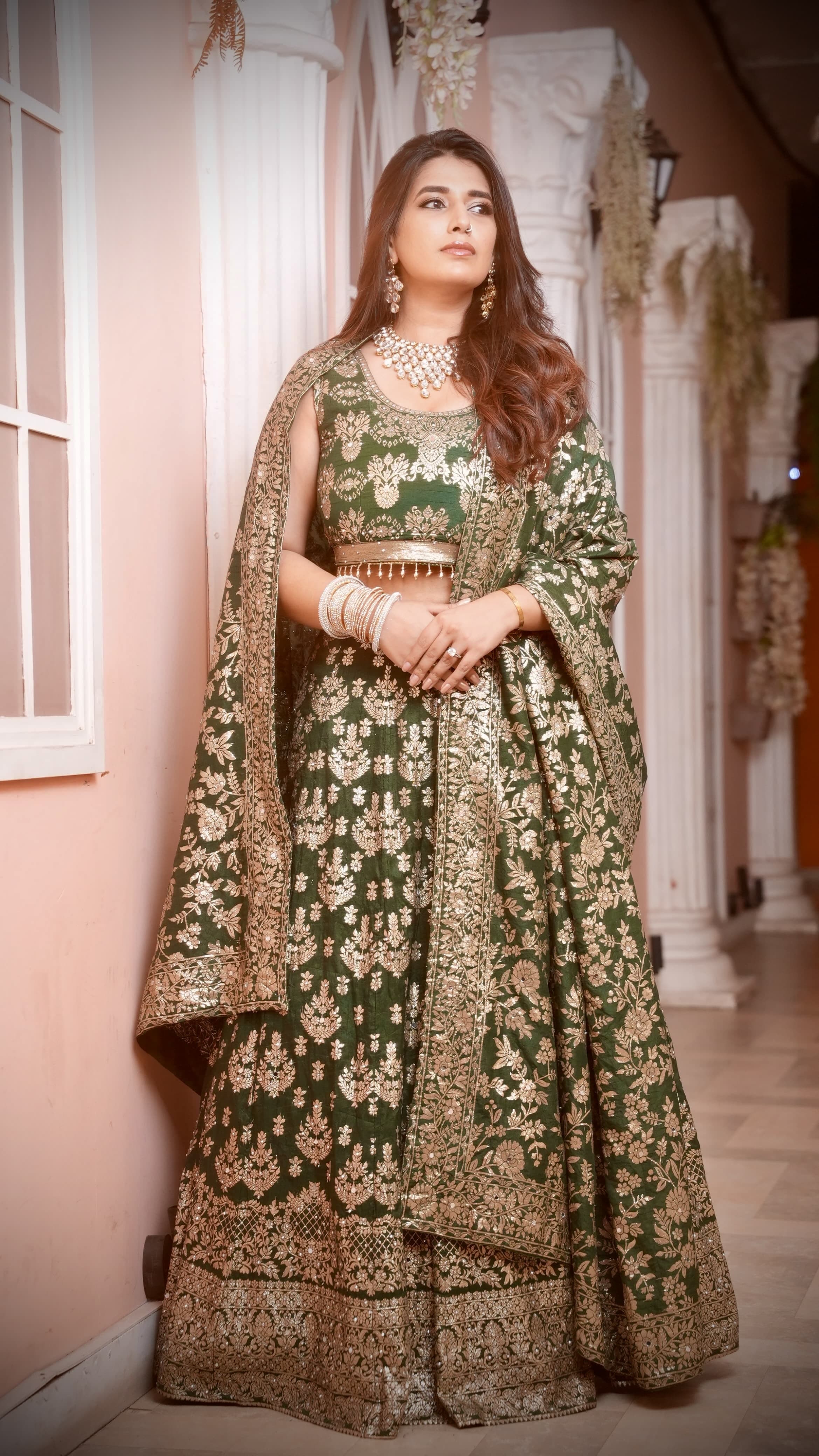 Rama Green Zari Embroidered Jacquard Silk Bridal Lehenga with Banarasi Dupatta