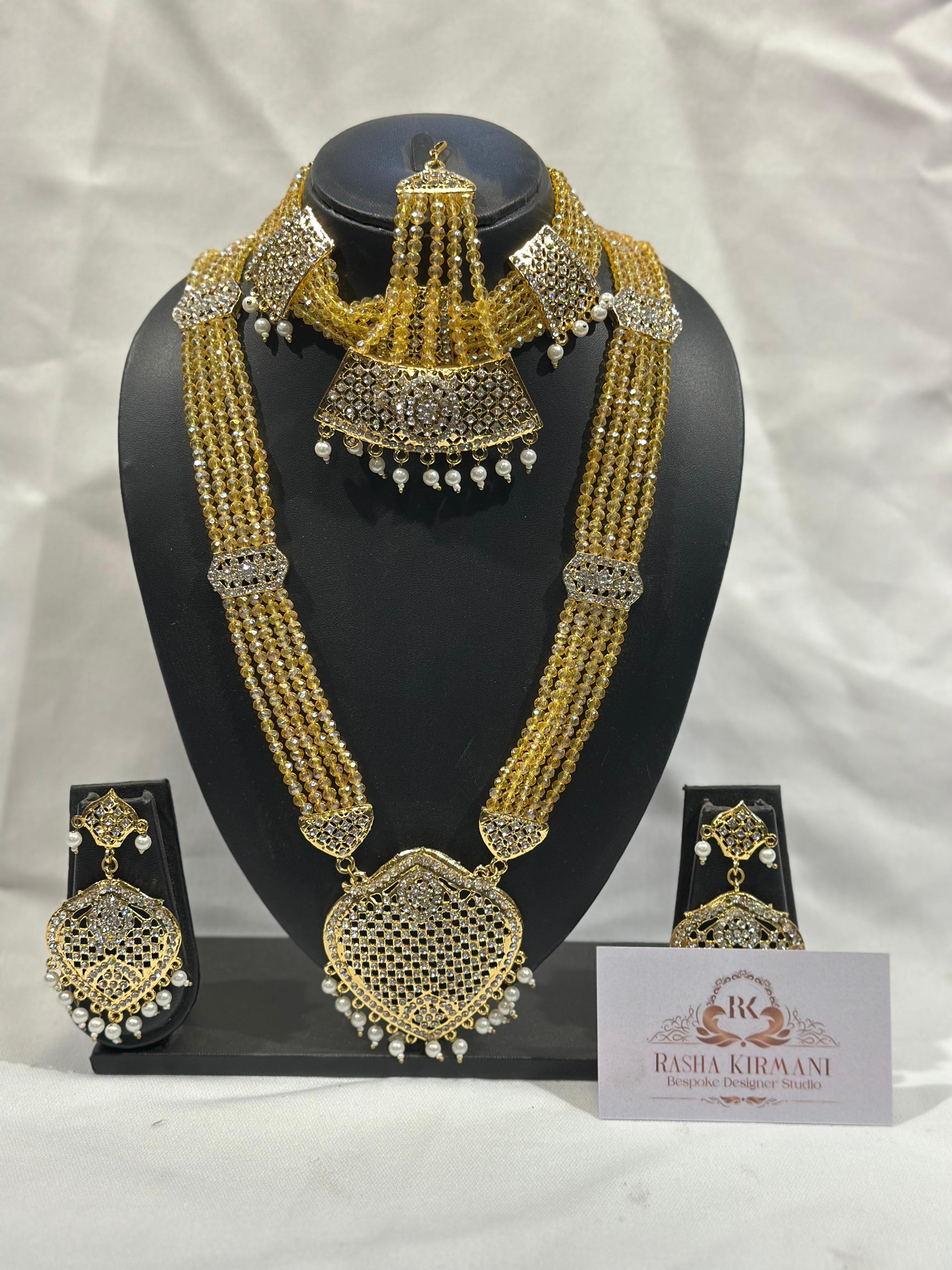 Rani Moti Haar Set with Choker, Long Necklace, Earrings & Maang Tikka for Women | Jewellery Set
