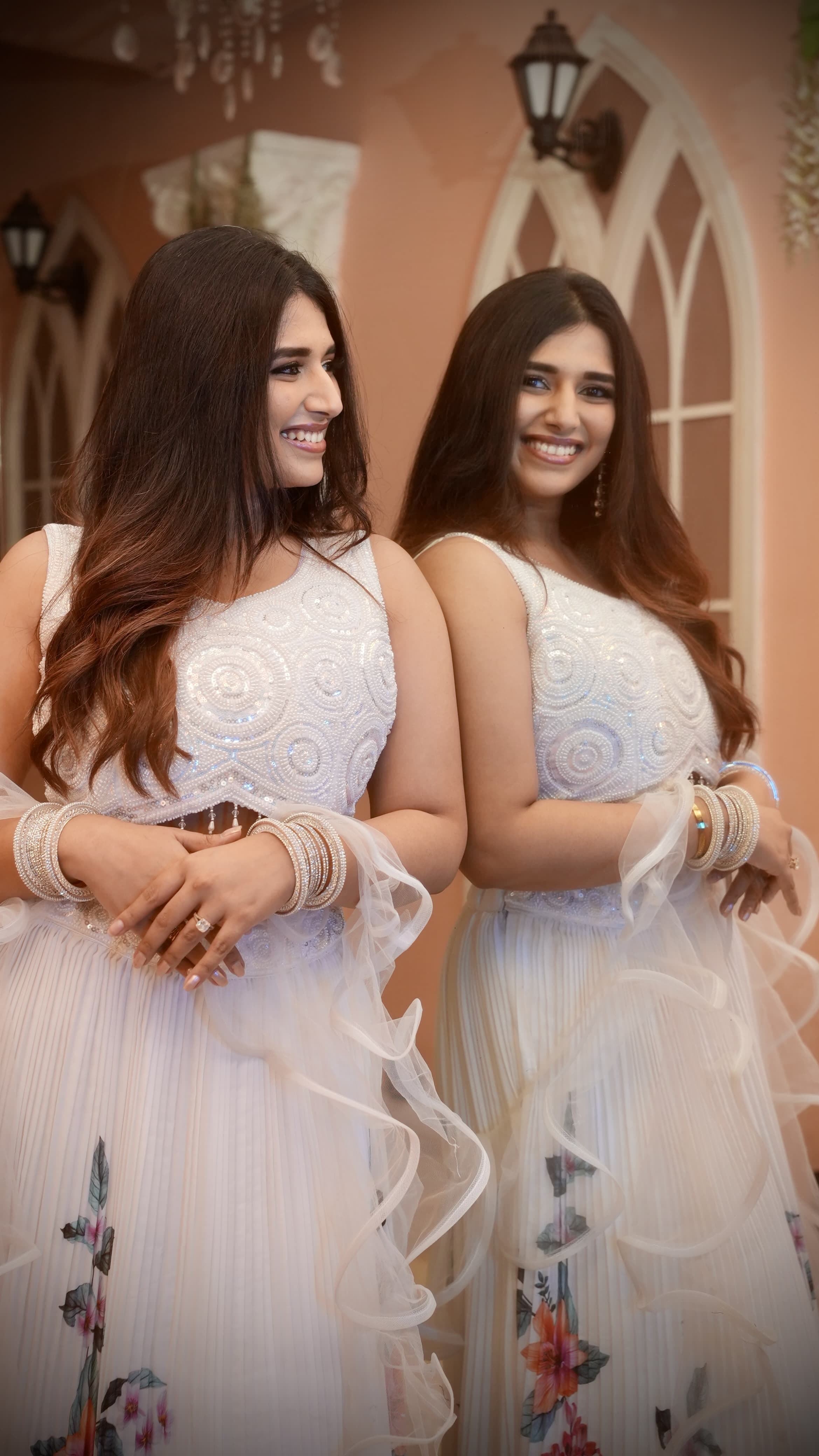 Ivory White Floral Printed Lehenga Choli Set with Pearl Embellished Blouse & Ruffle Dupatta