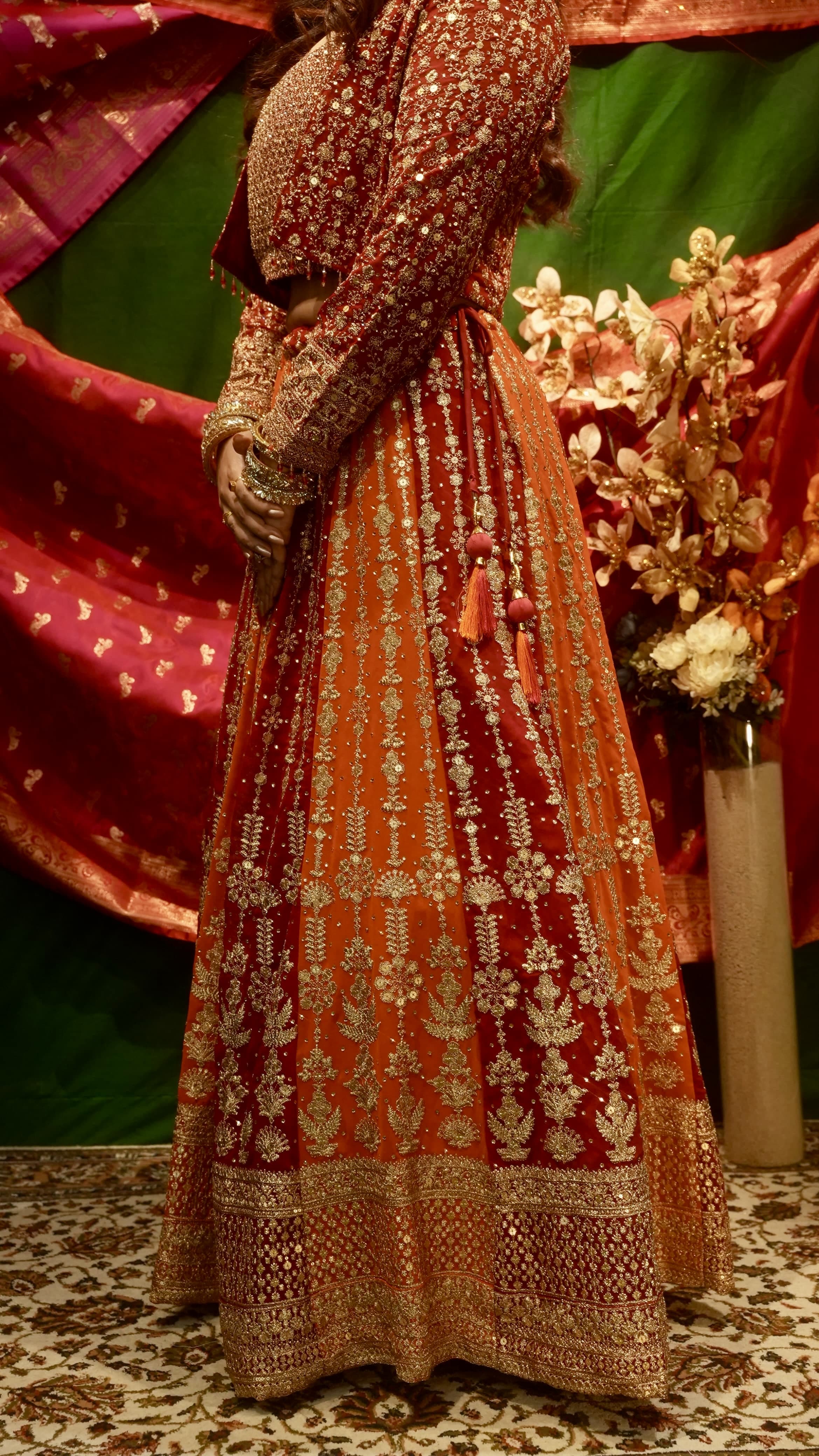 Orange & Magenta Embroidered Lehenga Set with Jacket for Wedding & Festive Wear