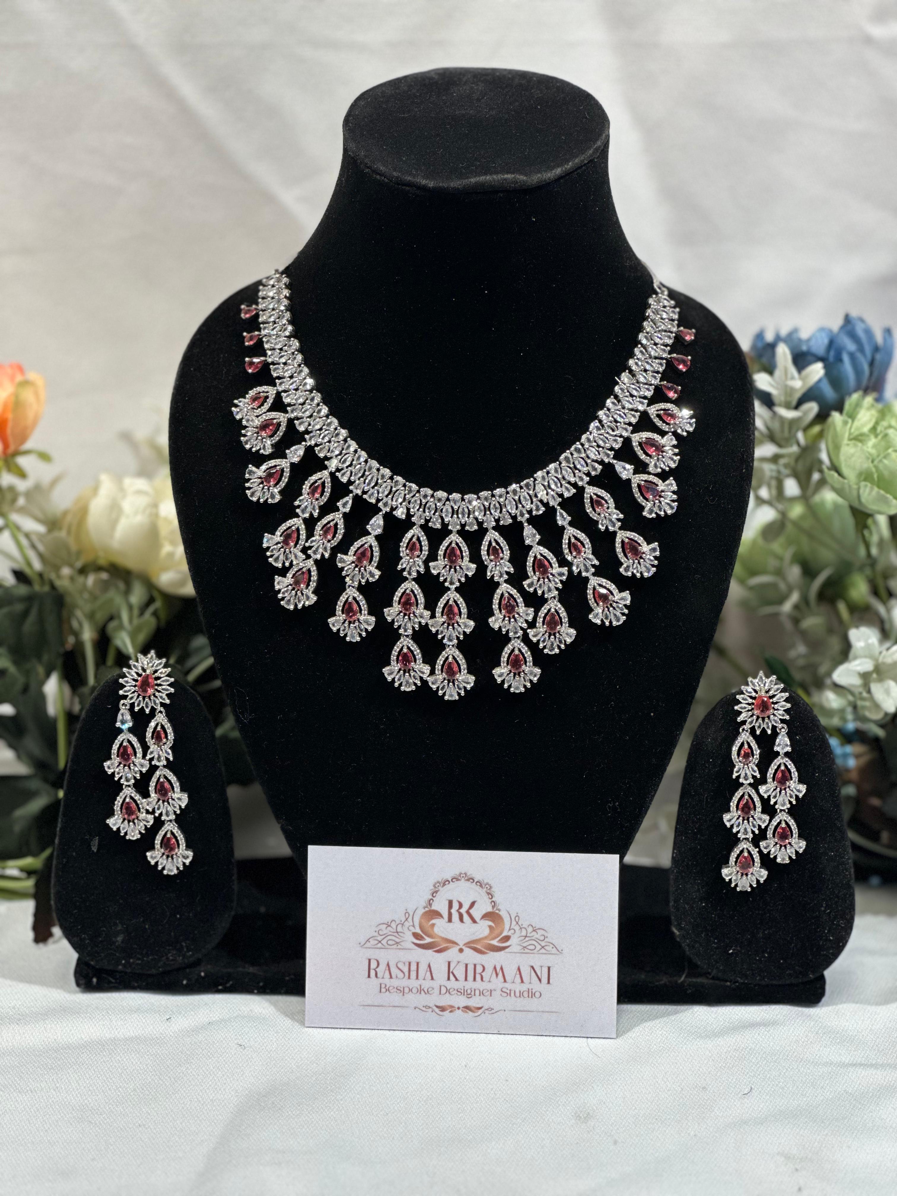 Luxury American Diamond Haar Set for Women - Designer AD Necklace Set with Earrings | Wedding & Party Jewellery