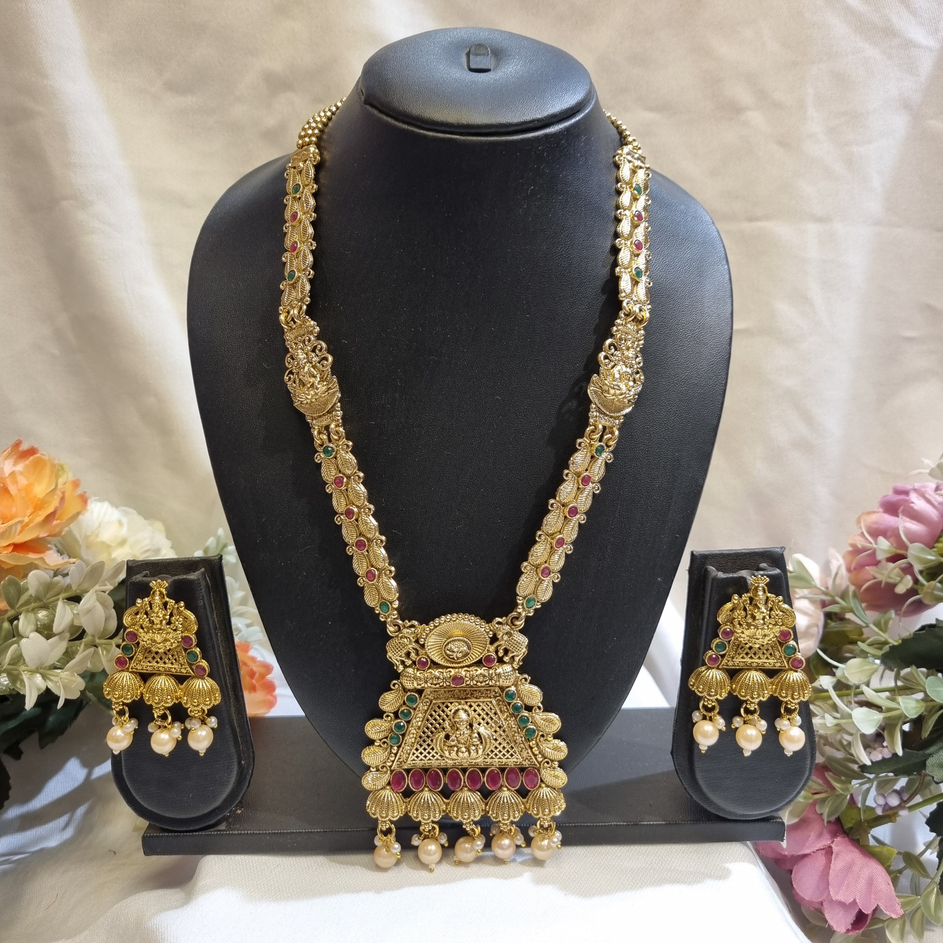 Temple Jewellery Rani Haar Set for Women – Antique Gold Bridal Necklace Set with Earrings | Wedding & Festive Wear