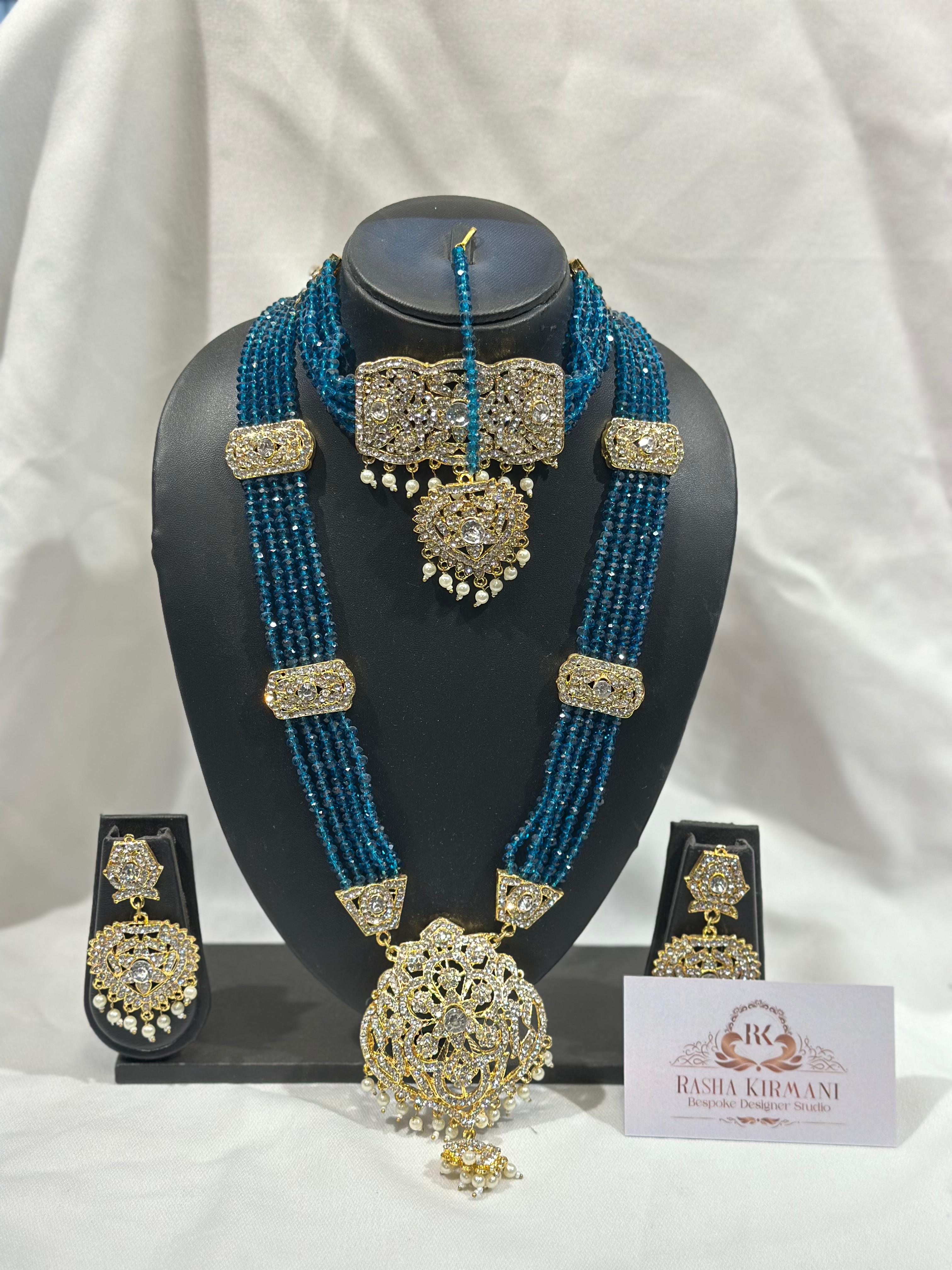 Rani Moti Haar Set with Choker, Long Necklace, Earrings & Maang Tikka for Women | Jewellery Set