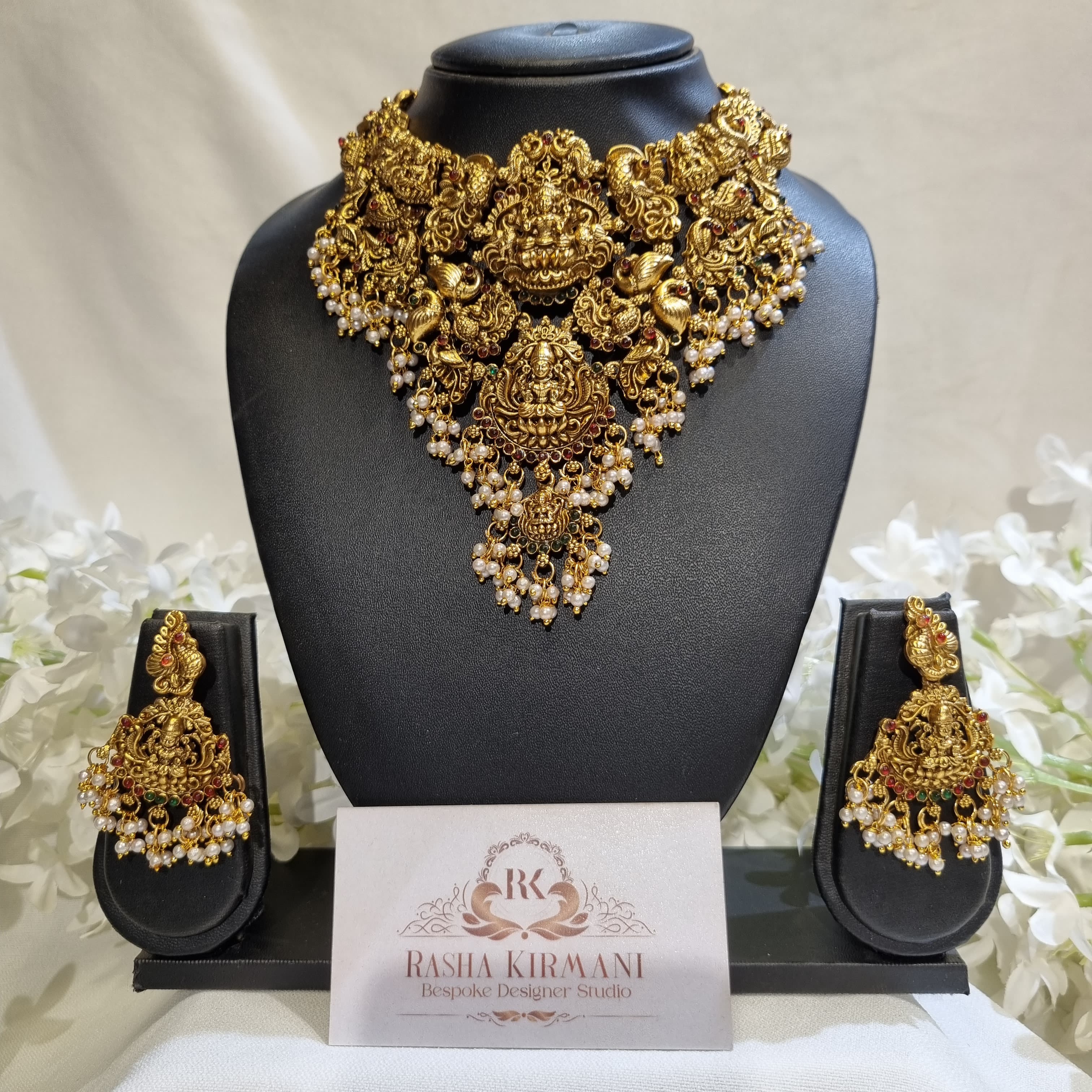 Temple Jewellery Rani Haar Set for Women – Antique Gold Bridal Necklace Set with Earrings | Wedding & Festive Wear