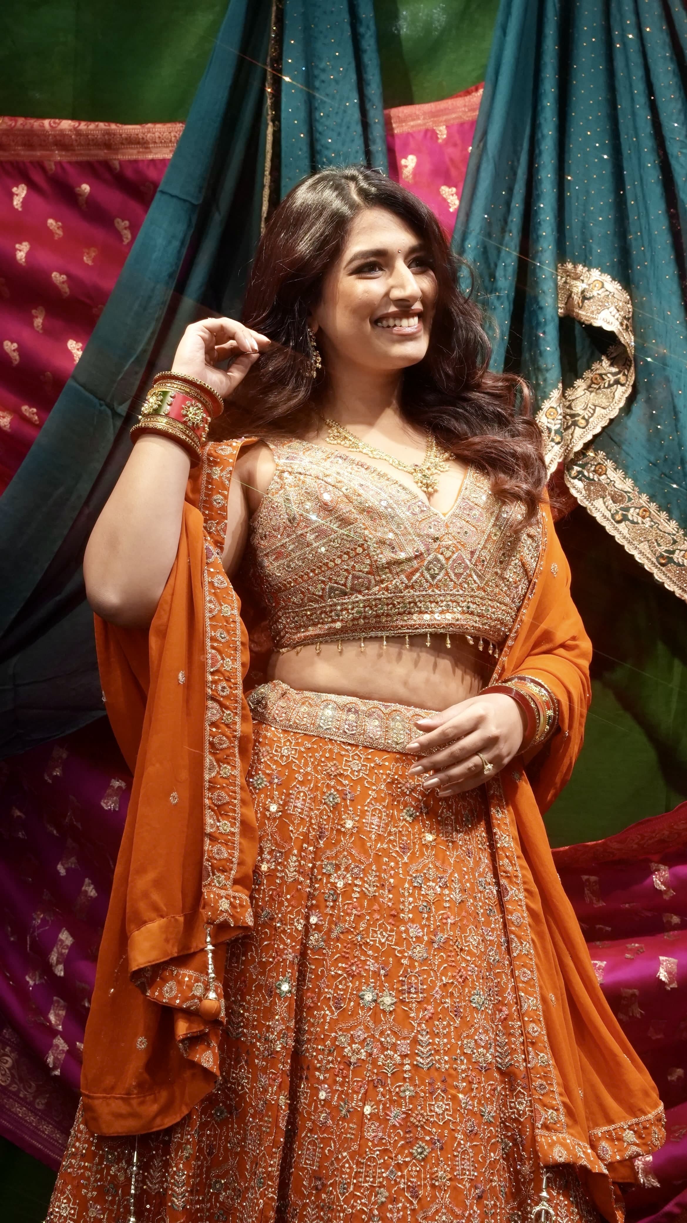 Priyanka Chopra Inspired Orange Georgette Lehenga Set with Heavy Embroidery & Dupatta