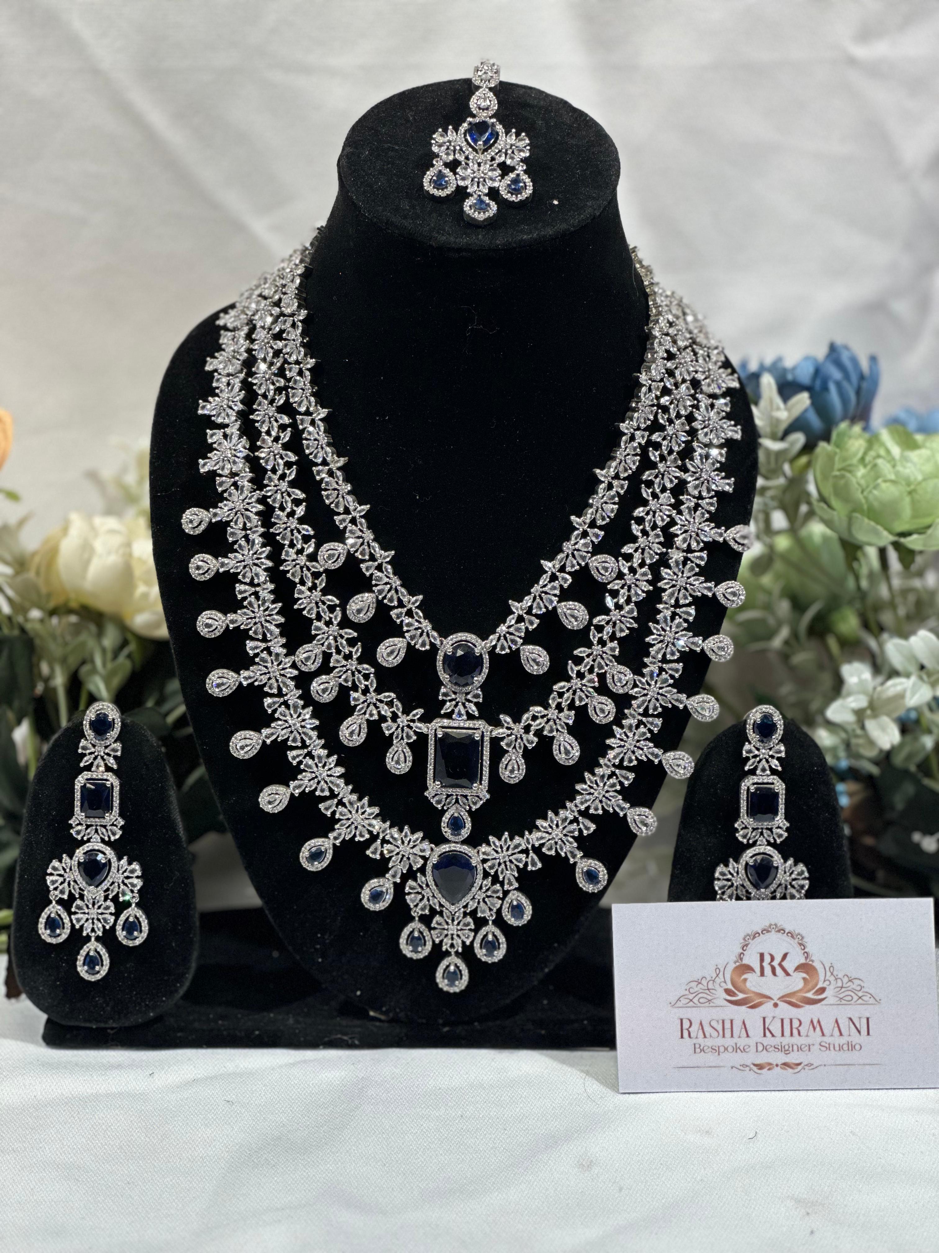Luxury American Diamond Haar Set for Women - Designer AD Necklace Set with Earrings | Wedding & Party Jewellery