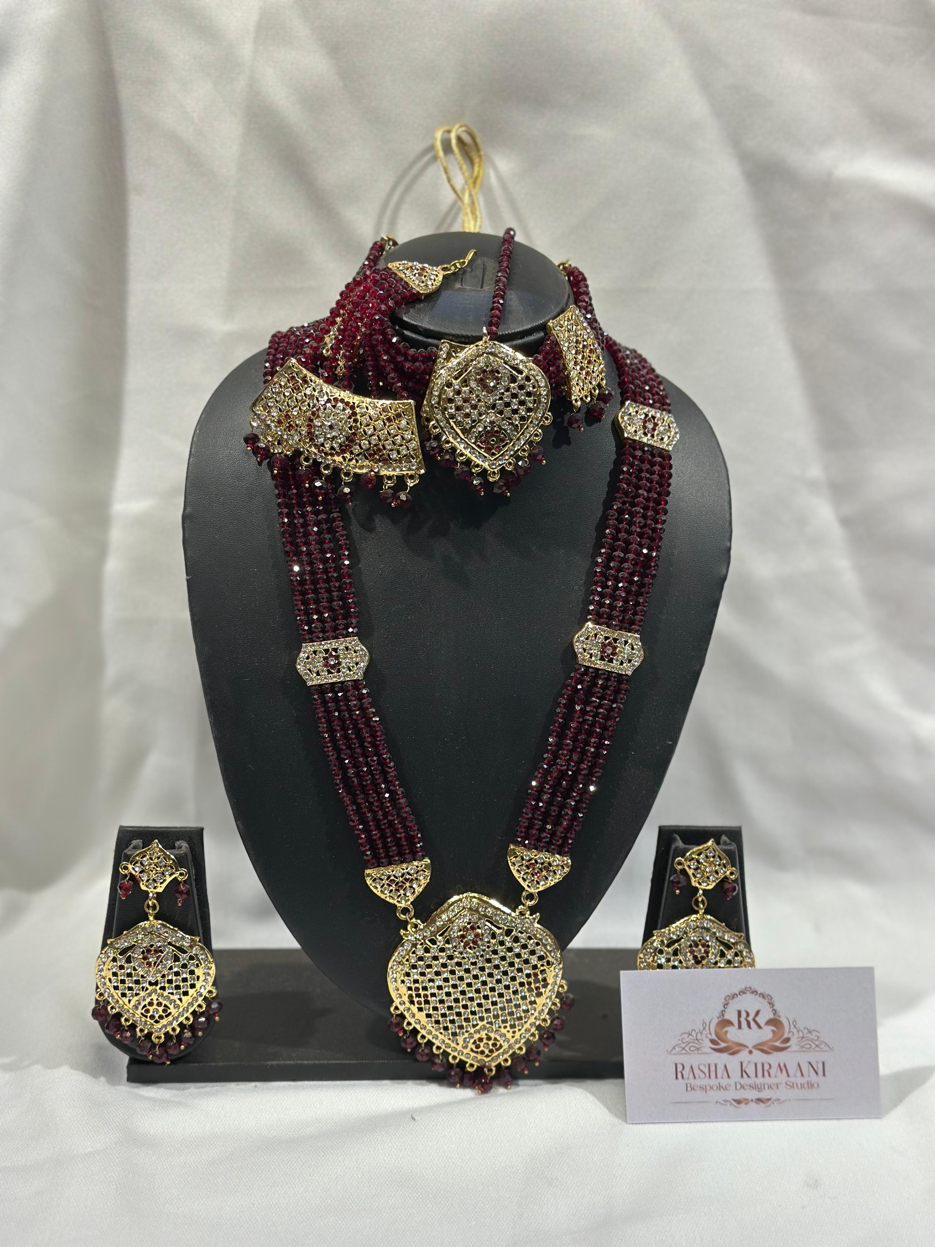 Rani Moti Haar Set with Choker, Long Necklace, Earrings & Maang Tikka for Women | Jewellery Set