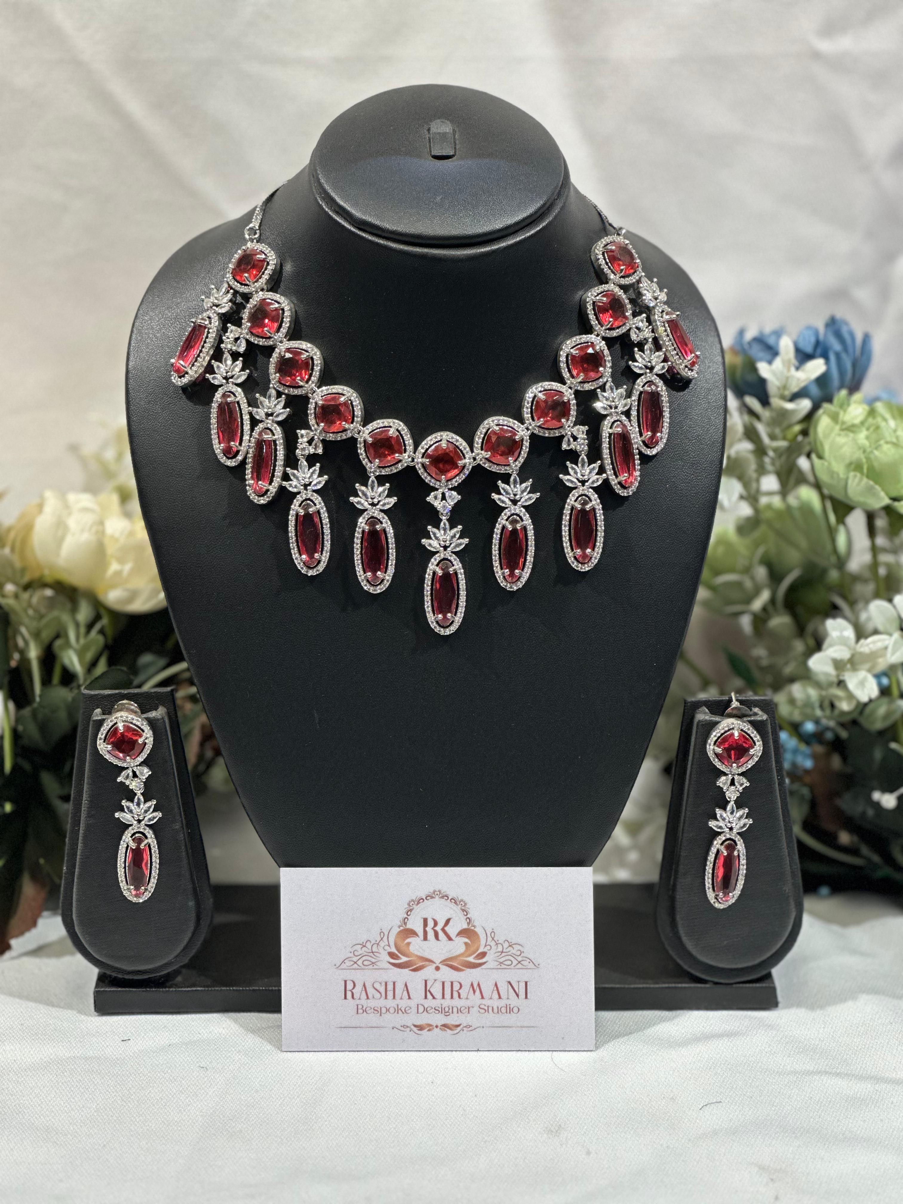 Luxury American Diamond Haar Set for Women - Designer AD Necklace Set with Earrings | Wedding & Party Jewellery