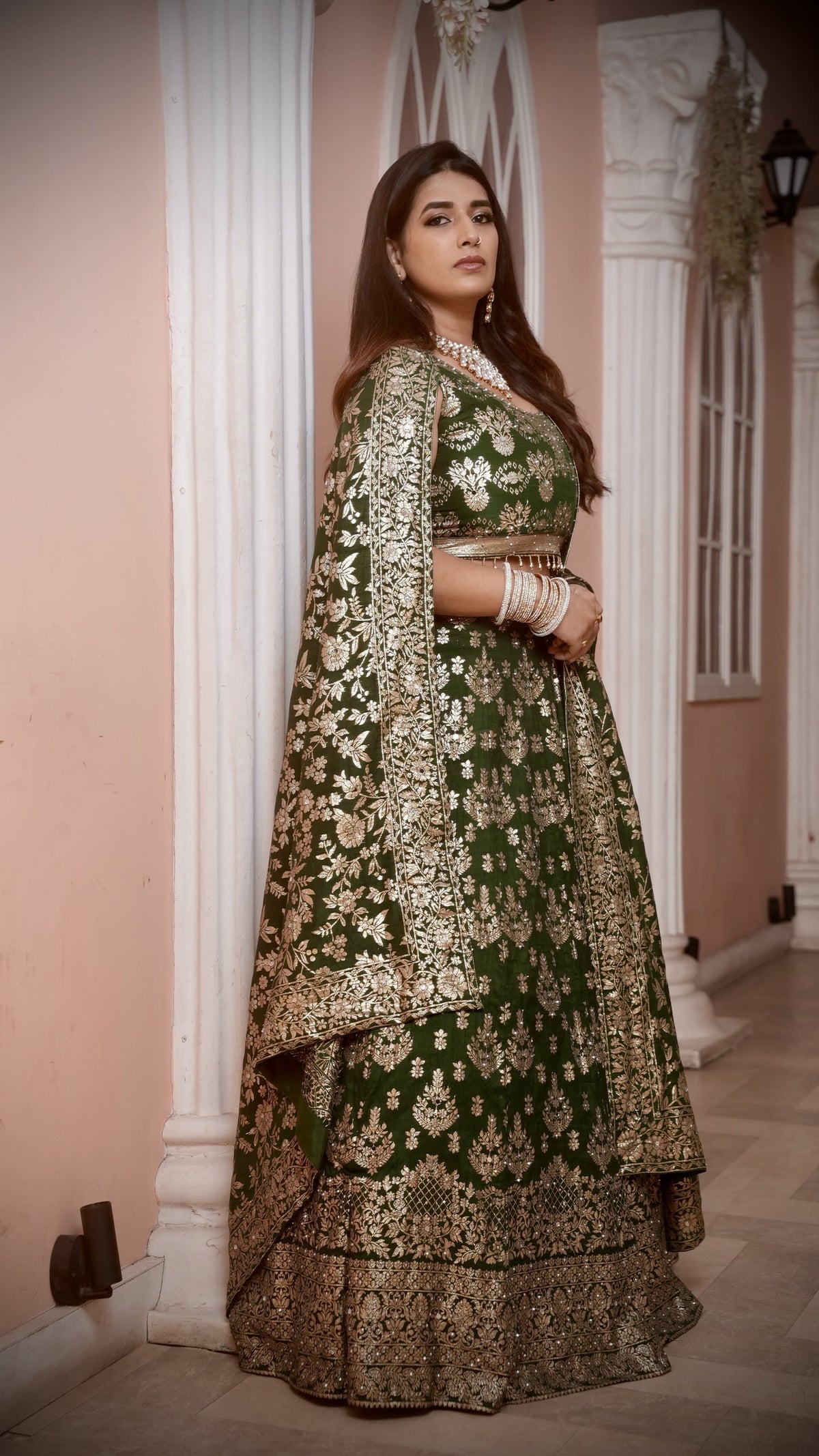Rama Green Zari Embroidered Jacquard Silk Bridal Lehenga with Banarasi Dupatta