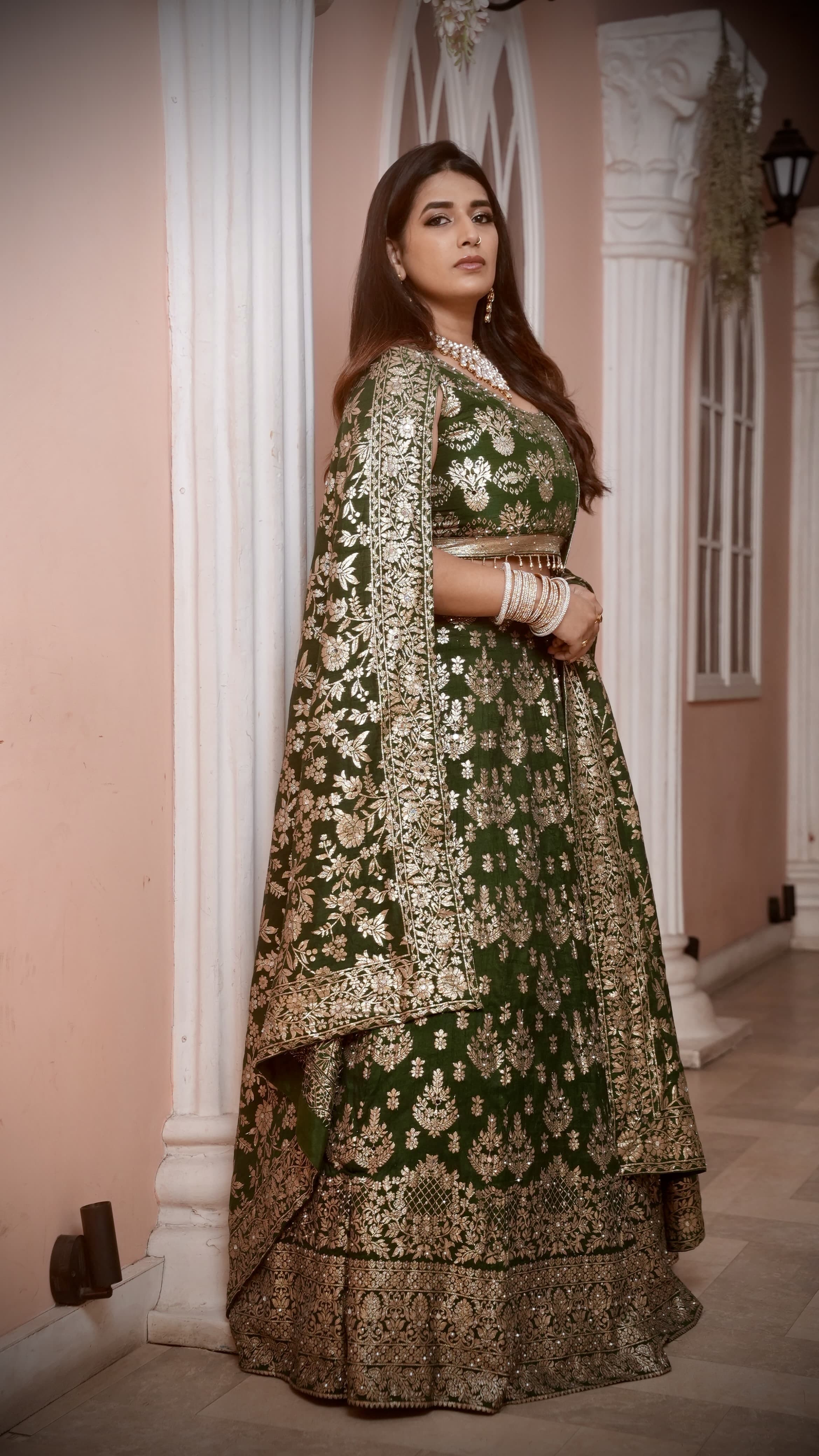 Rama Green Zari Embroidered Jacquard Silk Bridal Lehenga with Banarasi Dupatta
