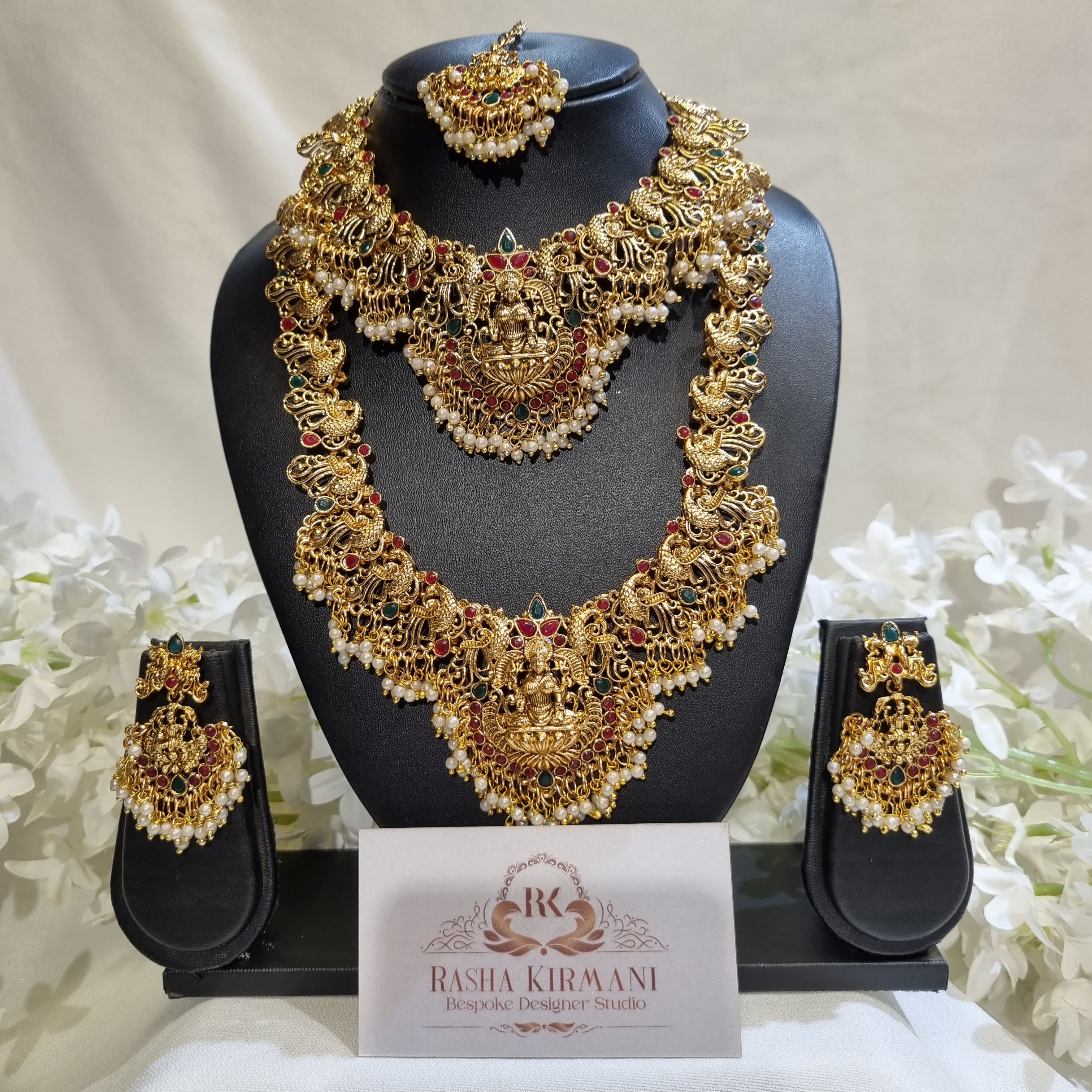 Temple Jewellery Rani Haar Set for Women – Antique Gold Bridal Necklace Set with Earrings | Wedding & Festive Wear