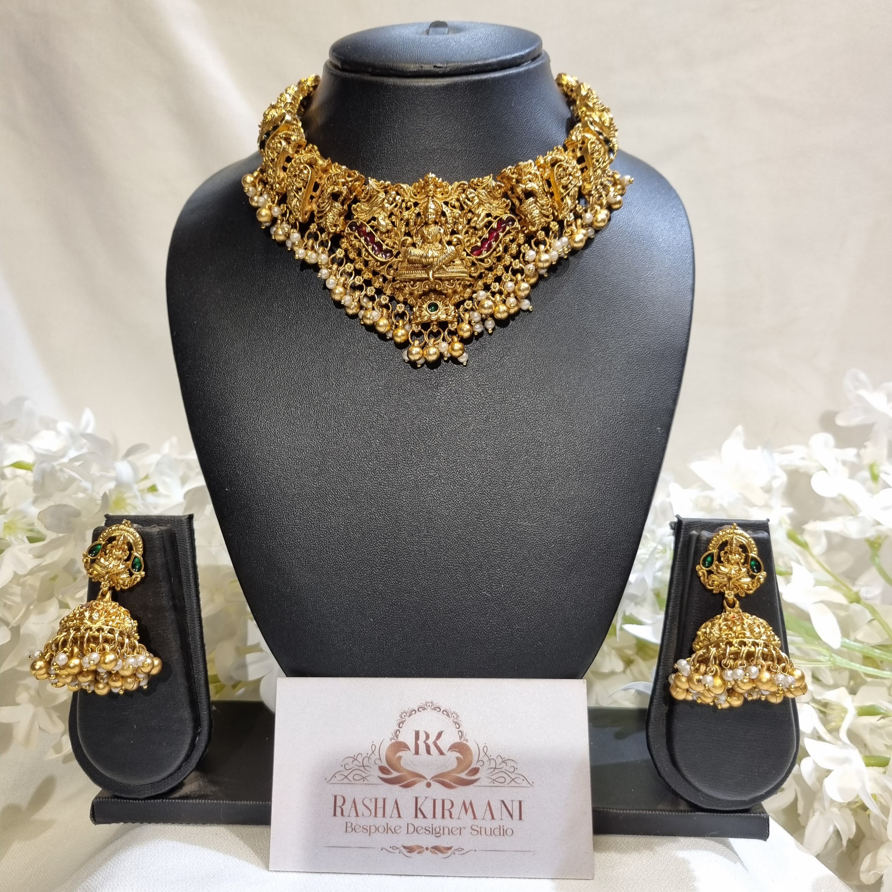 Temple Jewellery Rani Haar Set for Women – Antique Gold Bridal Necklace Set with Earrings | Wedding & Festive Wear