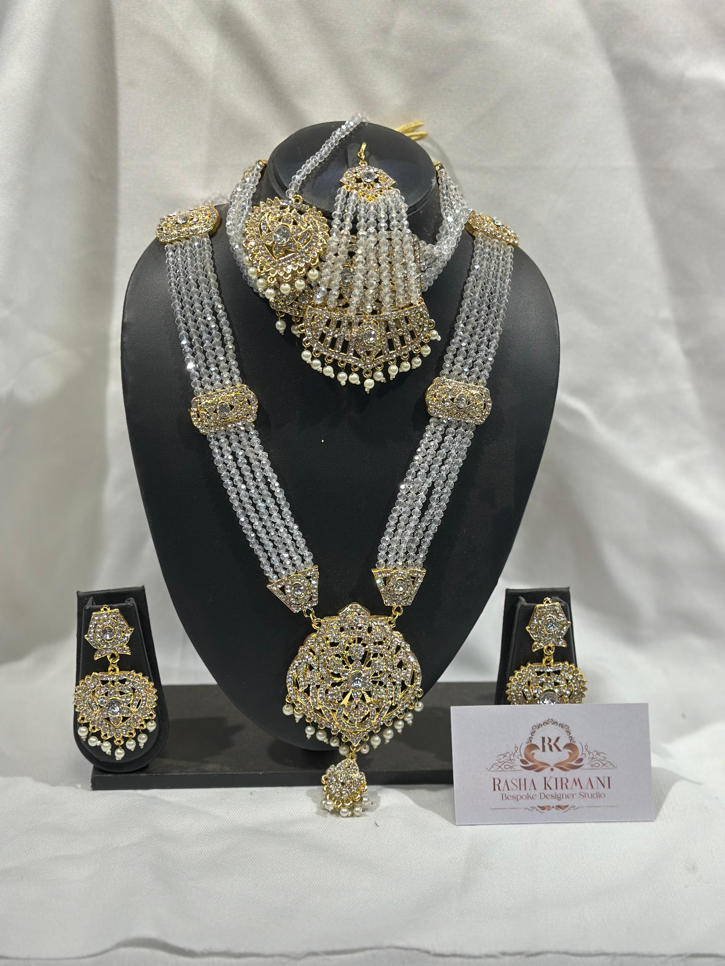 Rani Moti Haar Set with Choker, Long Necklace, Earrings & Maang Tikka for Women | Jewellery Set