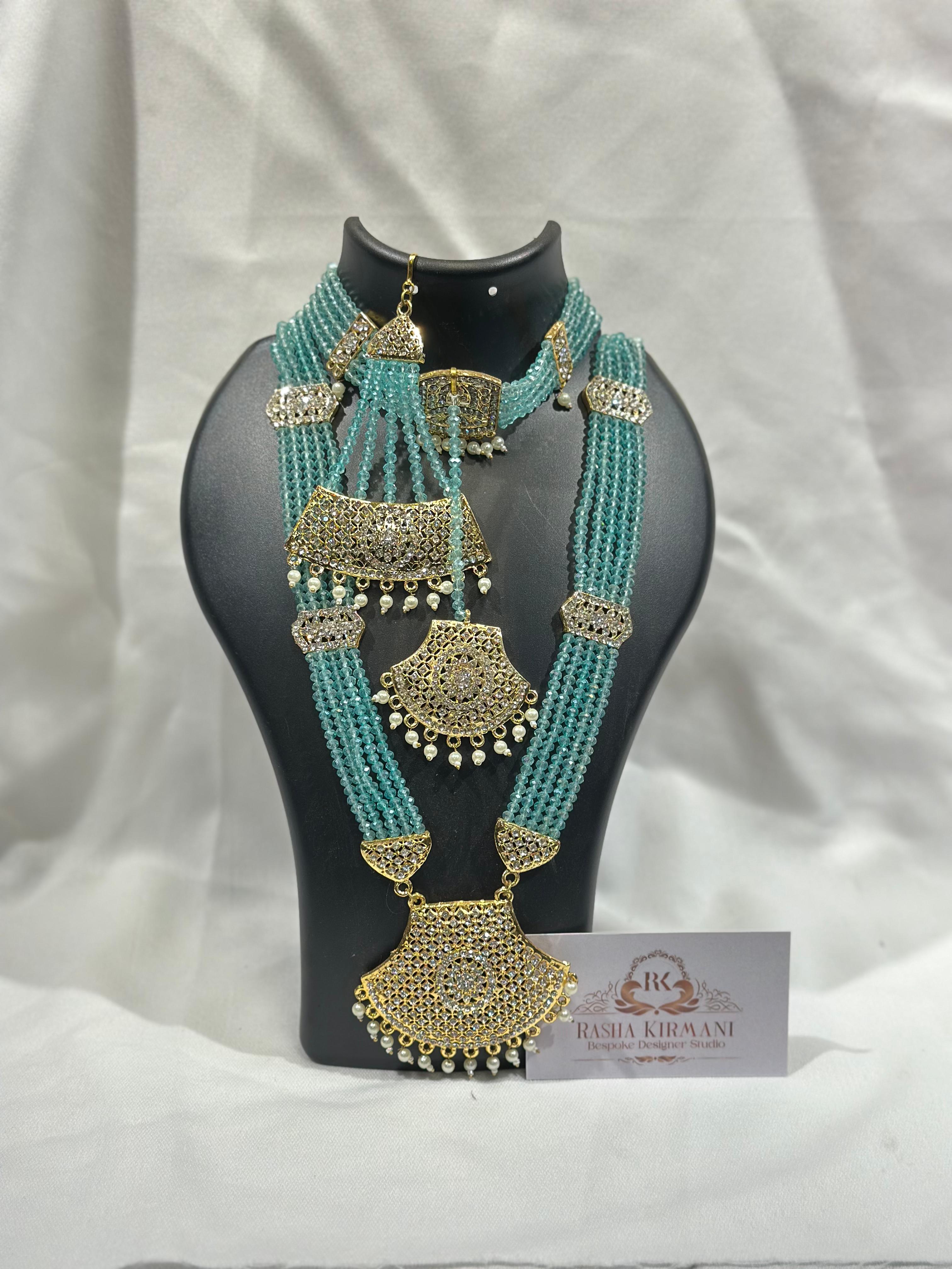 Rani Moti Haar Set with Choker, Long Necklace, Earrings & Maang Tikka for Women | Jewellery Set