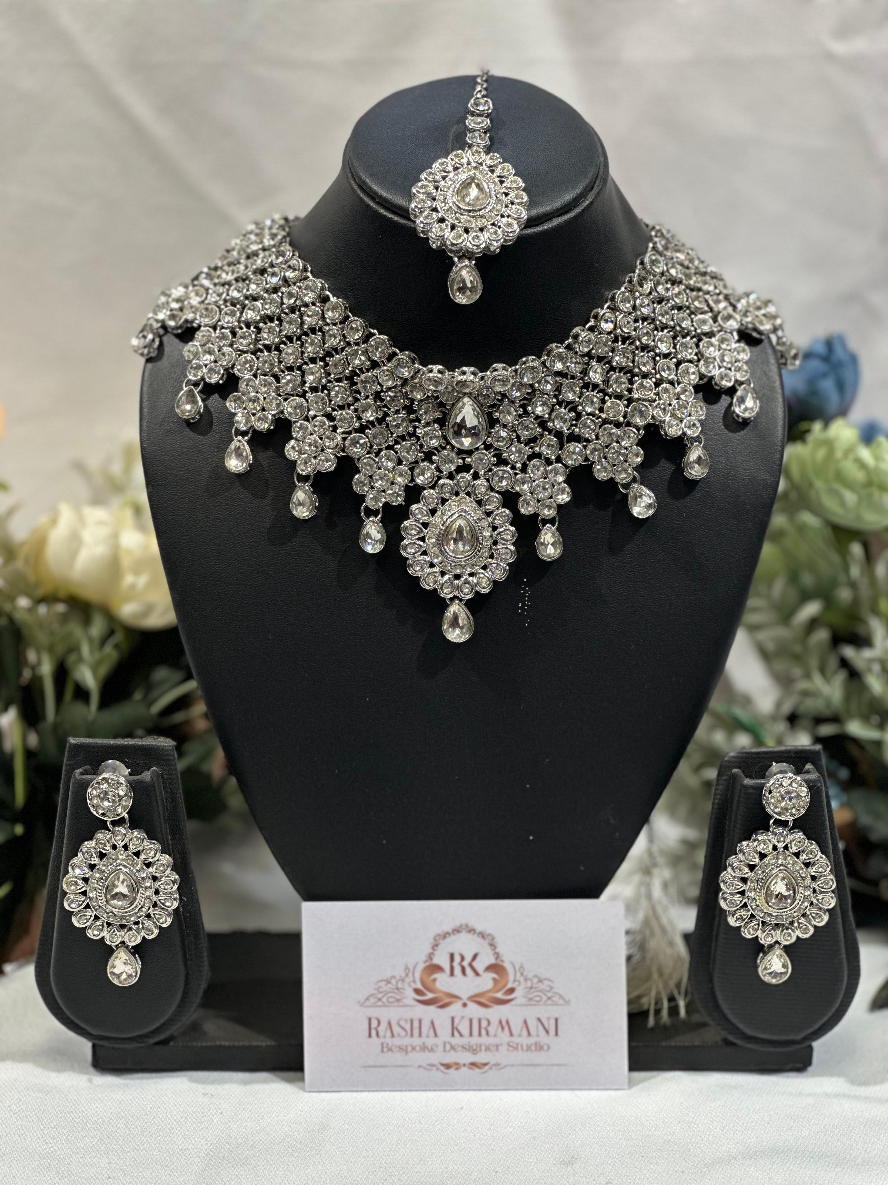 Luxury American Diamond Haar Set for Women - Designer AD Necklace Set with Earrings | Wedding & Party Jewellery