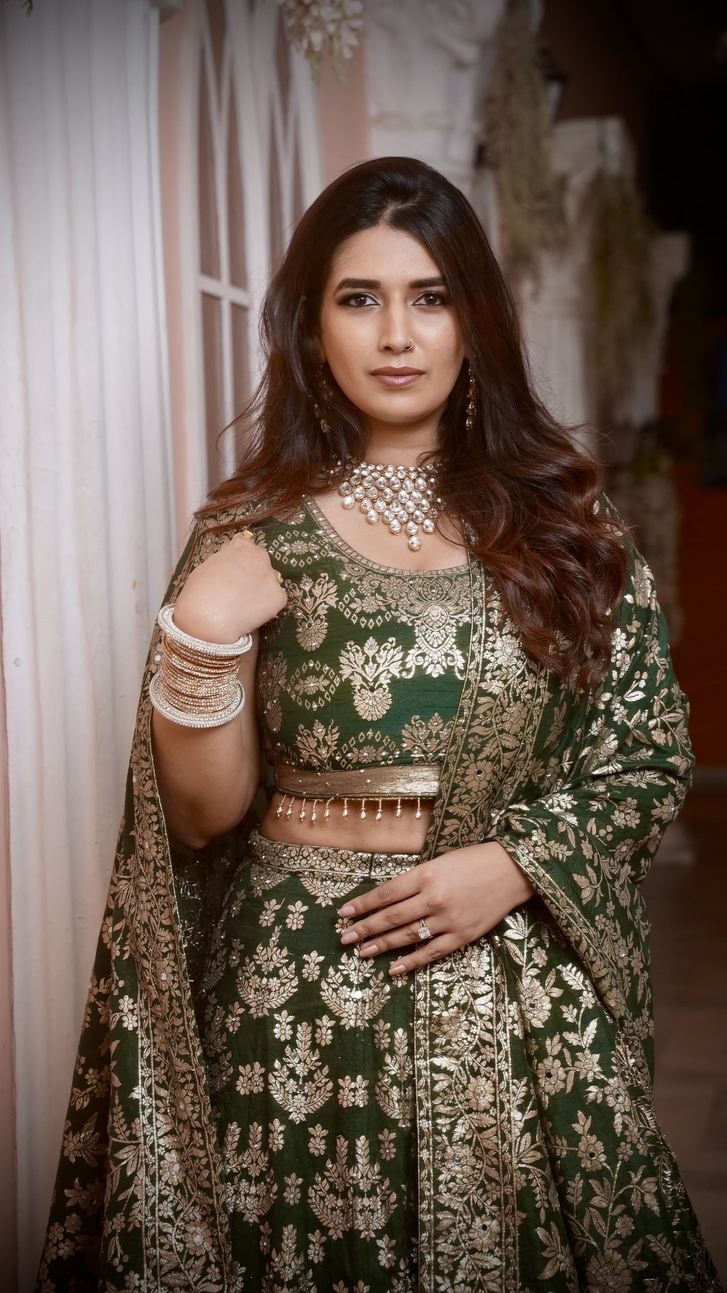 Rama Green Zari Embroidered Jacquard Silk Bridal Lehenga with Banarasi Dupatta