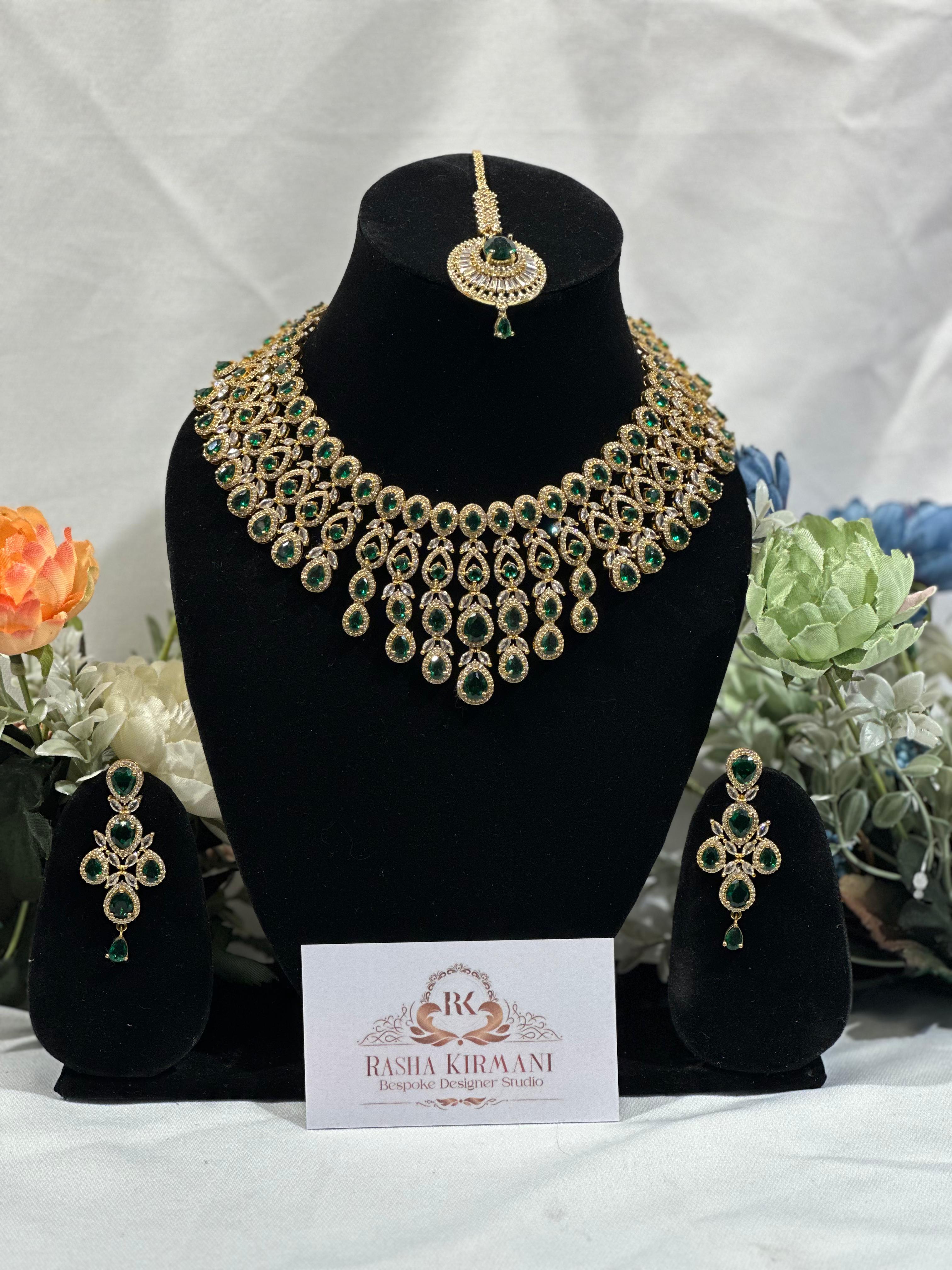 Luxury American Diamond Haar Set for Women - Designer AD Necklace Set with Earrings | Wedding & Party Jewellery