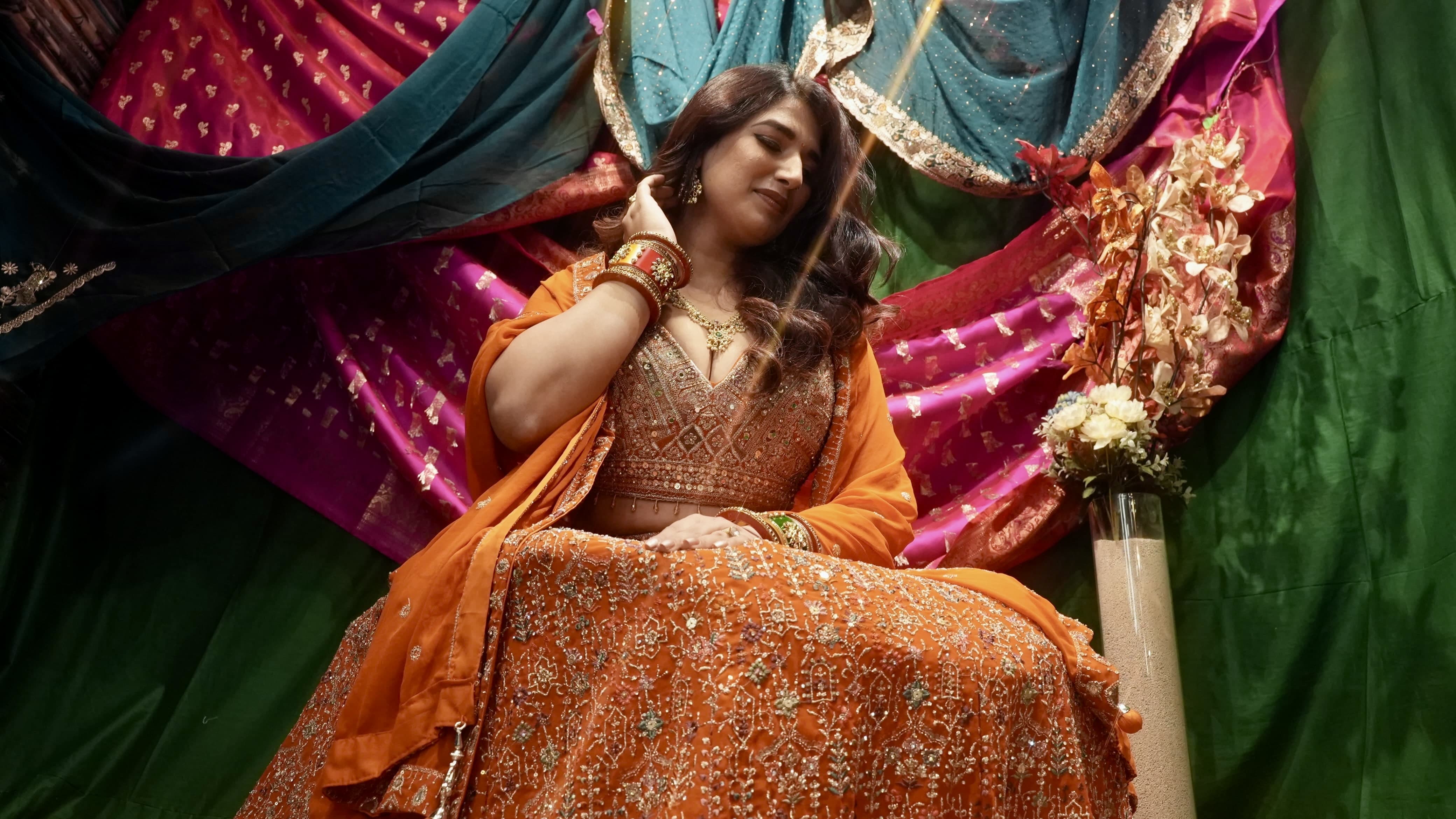 Priyanka Chopra Inspired Orange Georgette Lehenga Set with Heavy Embroidery & Dupatta