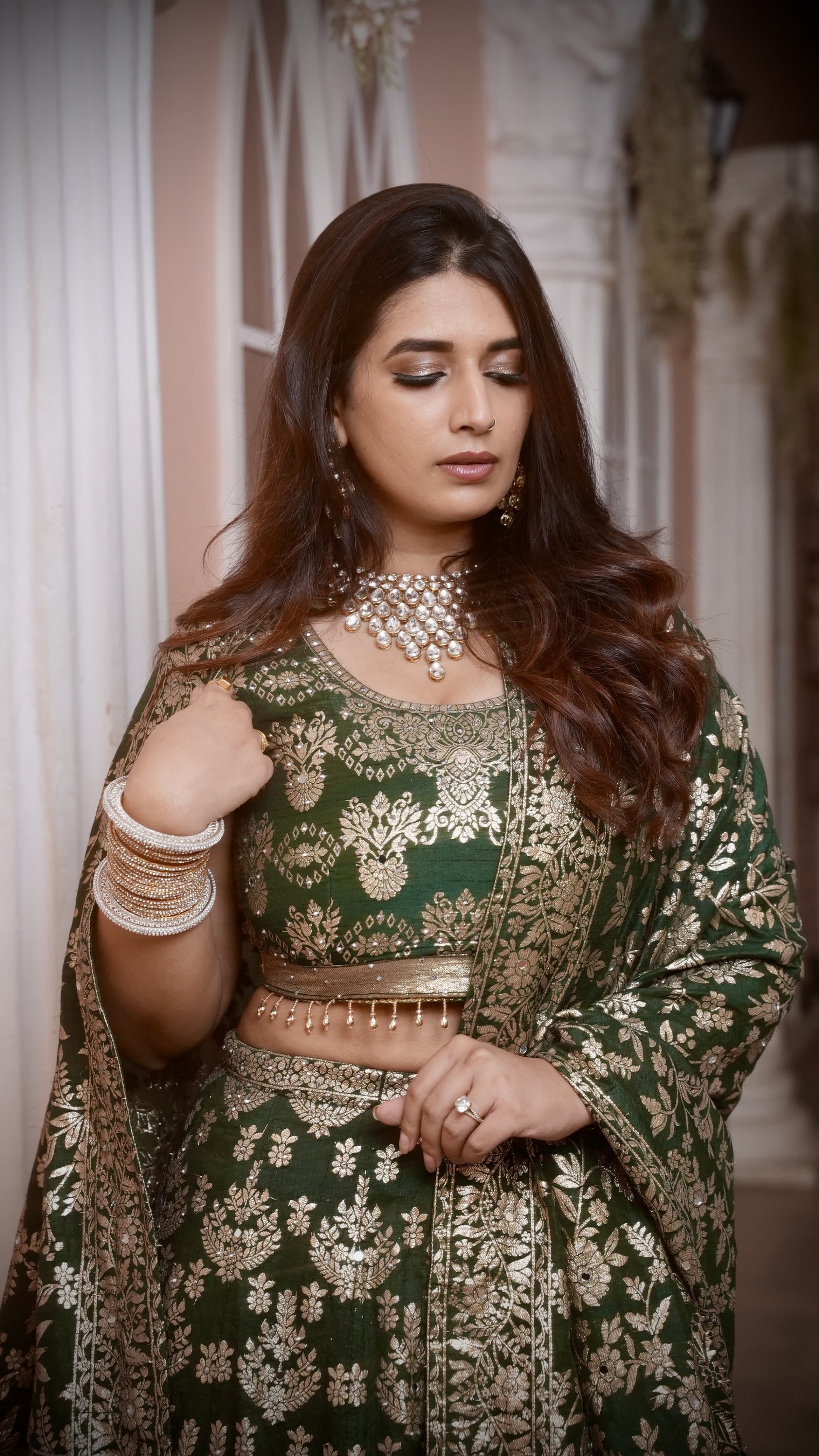 Rama Green Zari Embroidered Jacquard Silk Bridal Lehenga with Banarasi Dupatta