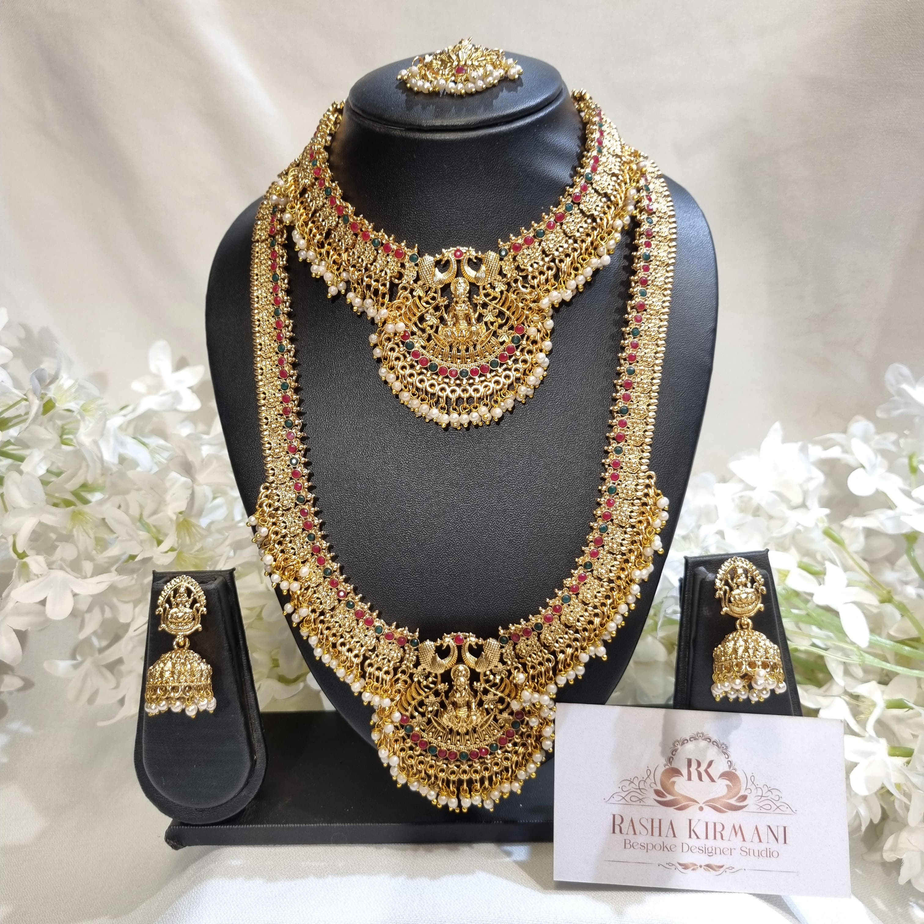 Temple Jewellery Rani Haar Set for Women – Antique Gold Bridal Necklace Set with Earrings | Wedding & Festive Wear