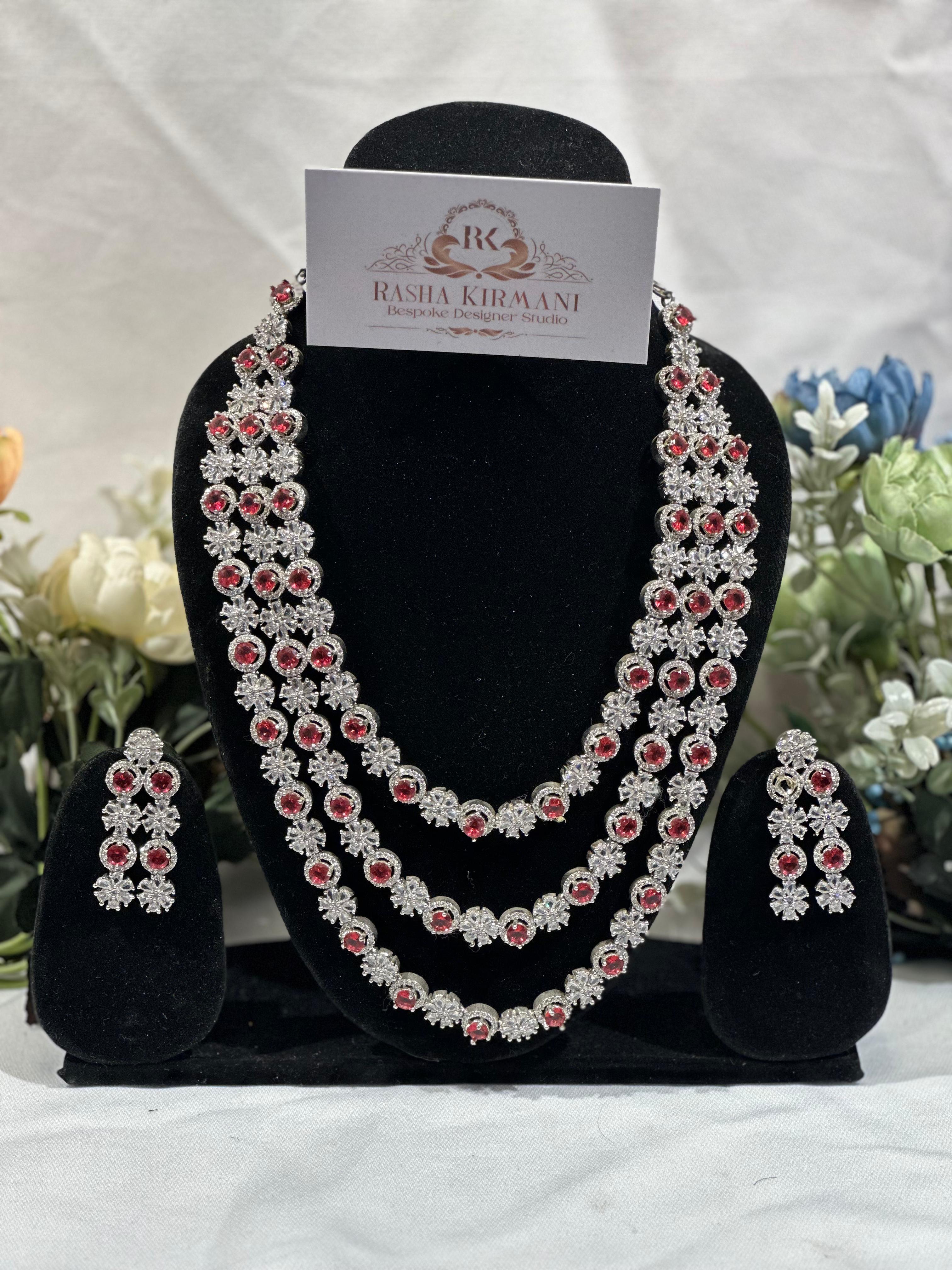 Luxury American Diamond Haar Set for Women - Designer AD Necklace Set with Earrings | Wedding & Party Jewellery