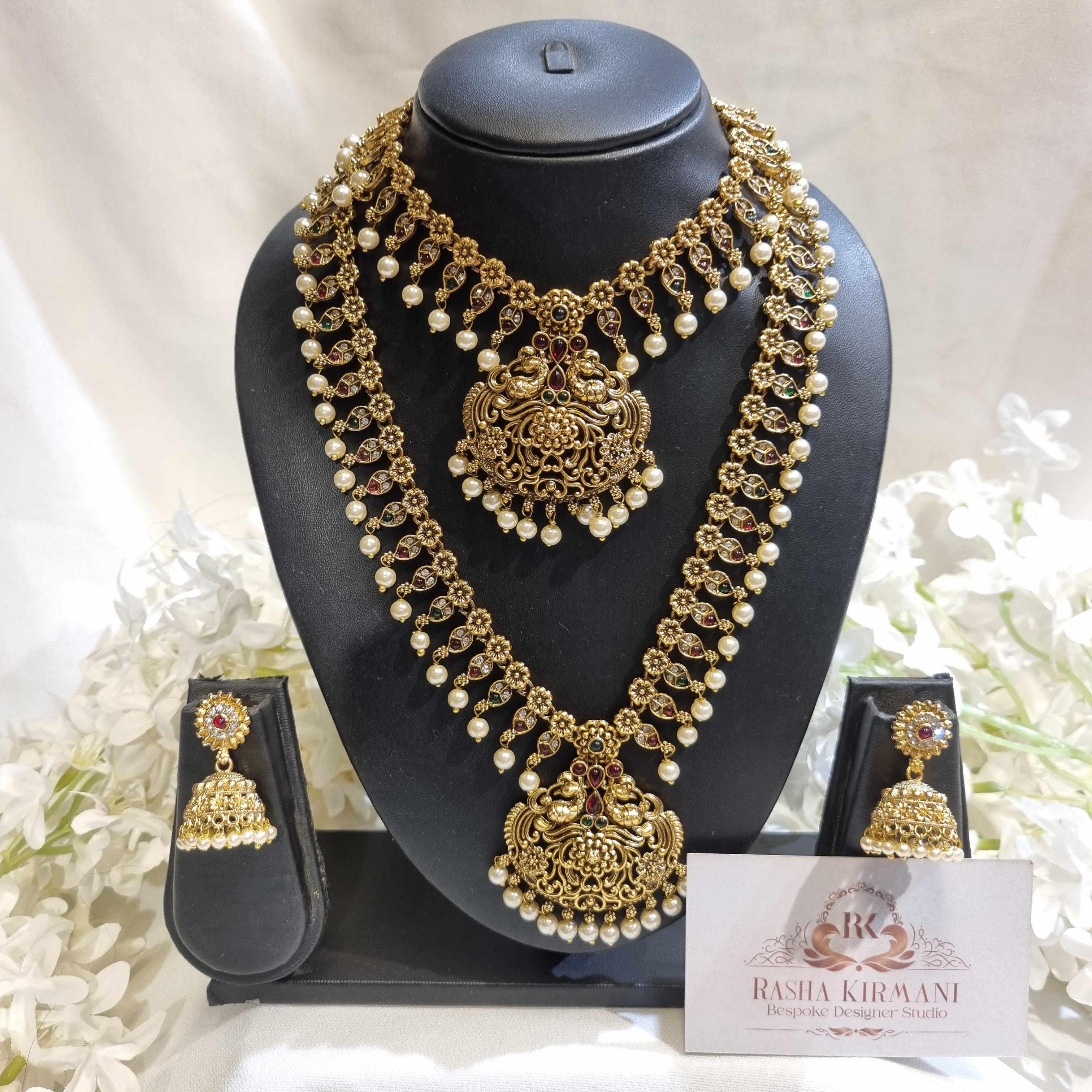 Temple Jewellery Rani Haar Set for Women – Antique Gold Bridal Necklace Set with Earrings | Wedding & Festive Wear