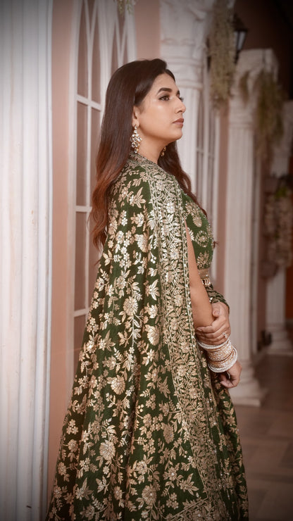 Rama Green Zari Embroidered Jacquard Silk Bridal Lehenga with Banarasi Dupatta
