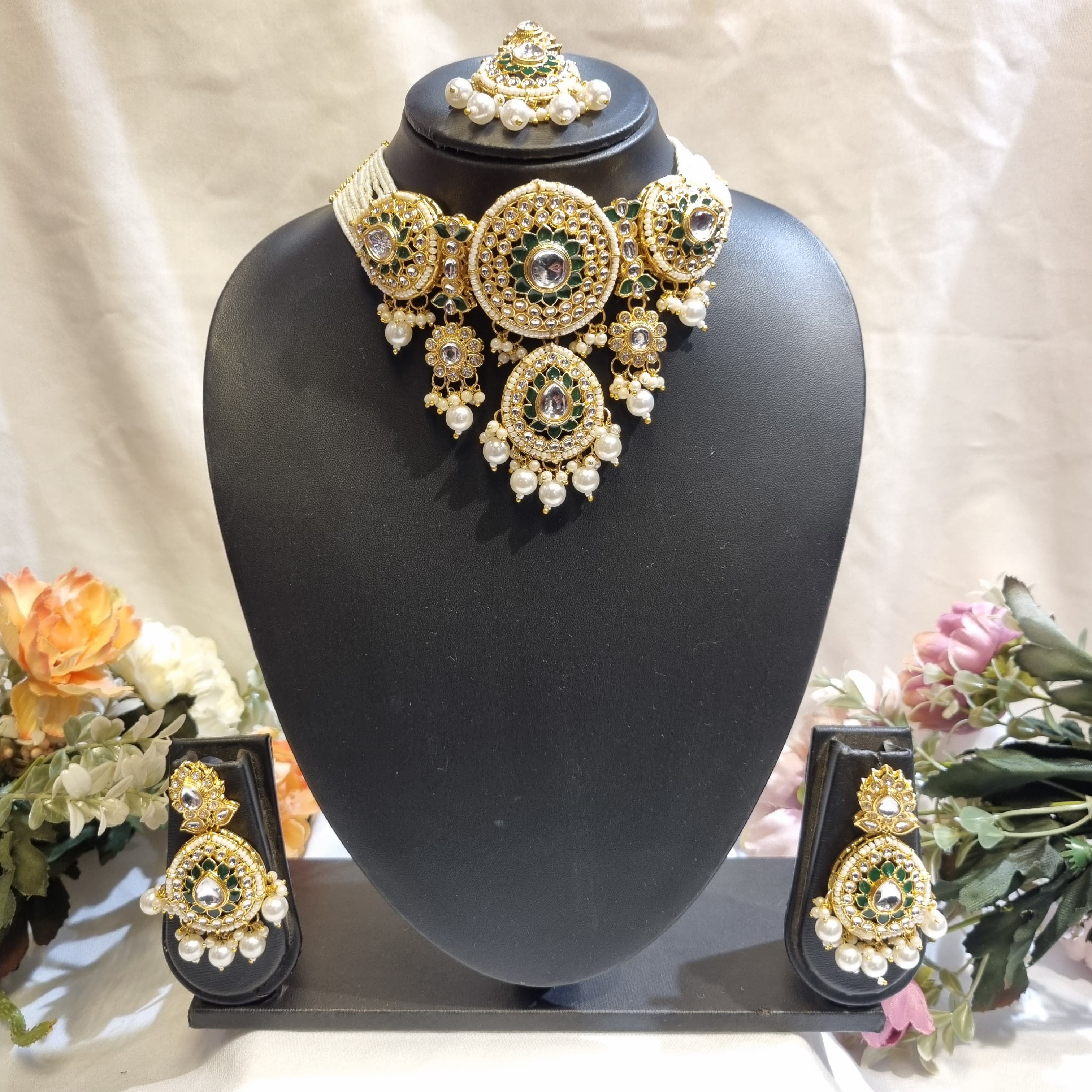 Kundan Bridal Jewellery Set for Women – Gold Plated Choker, Long Haar & Earrings | Traditional Indian Wedding Jewellery | Multiple Colours