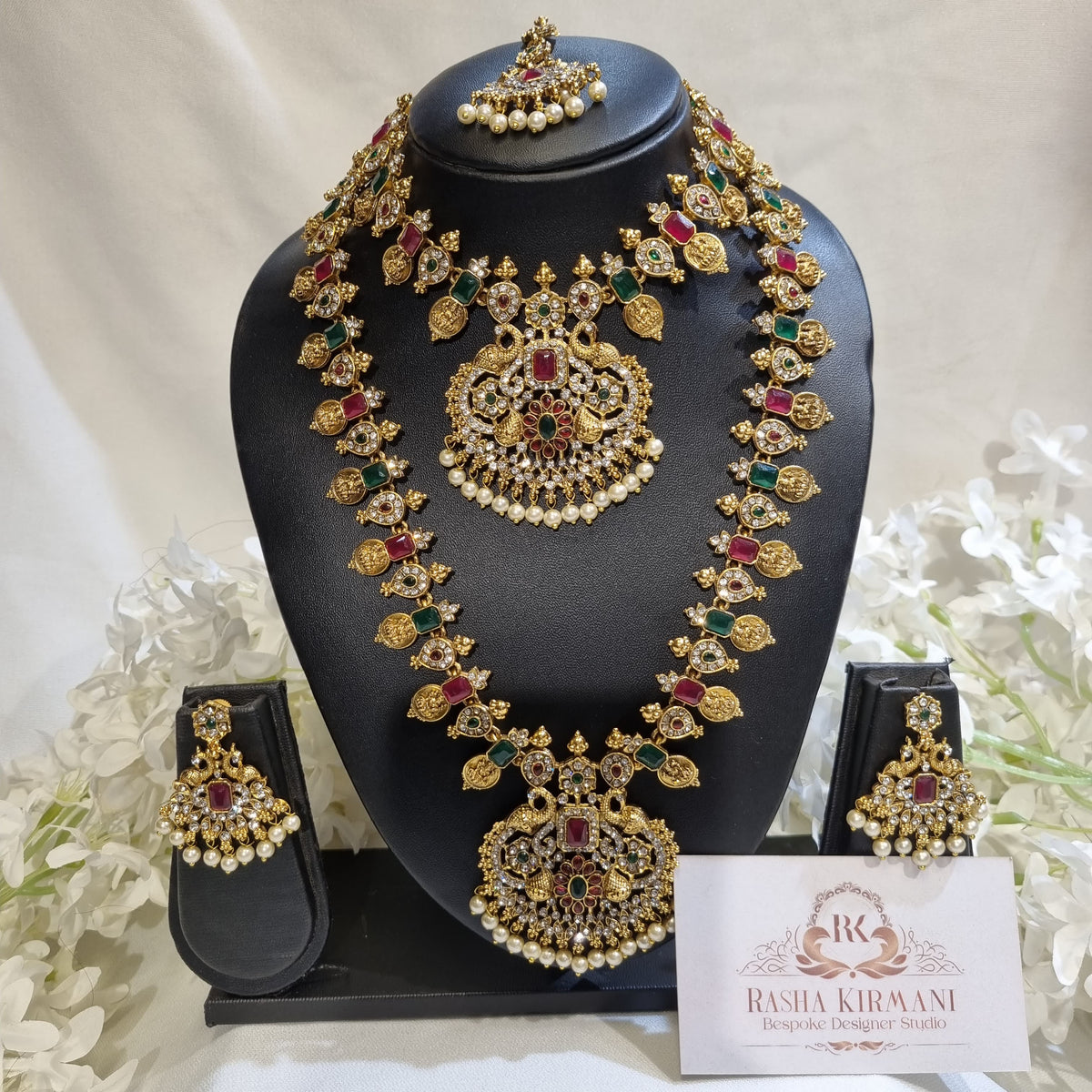 Temple Jewellery Rani Haar Set for Women – Antique Gold Bridal Necklace Set with Earrings | Wedding & Festive Wear
