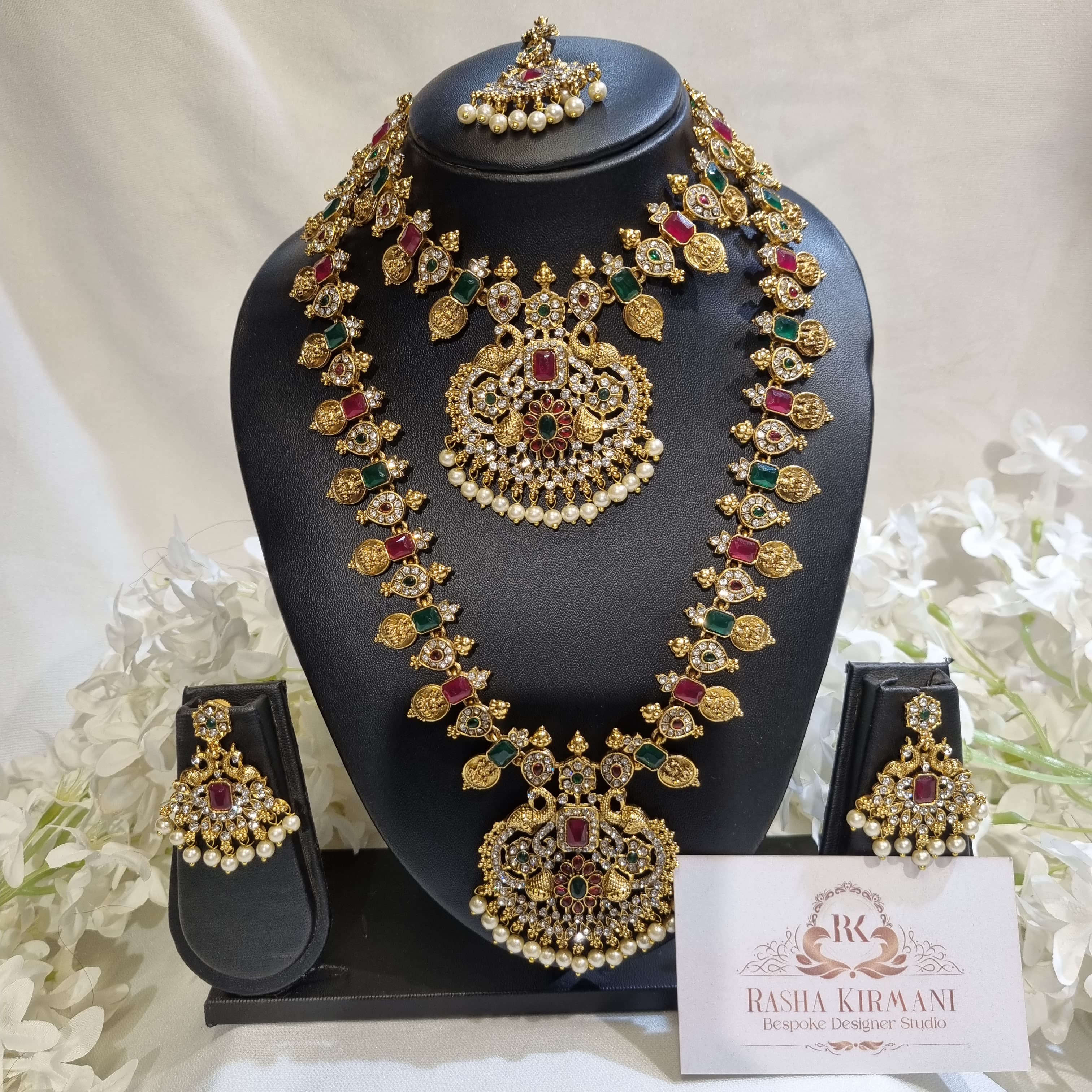 Temple Jewellery Rani Haar Set for Women – Antique Gold Bridal Necklace Set with Earrings | Wedding & Festive Wear
