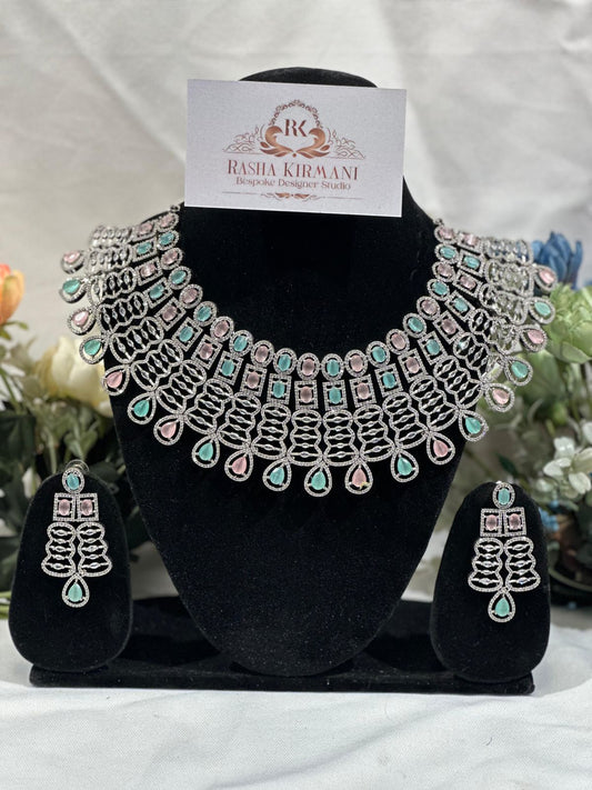 Luxury American Diamond Haar Set for Women - Designer AD Necklace Set with Earrings | Wedding & Party Jewellery